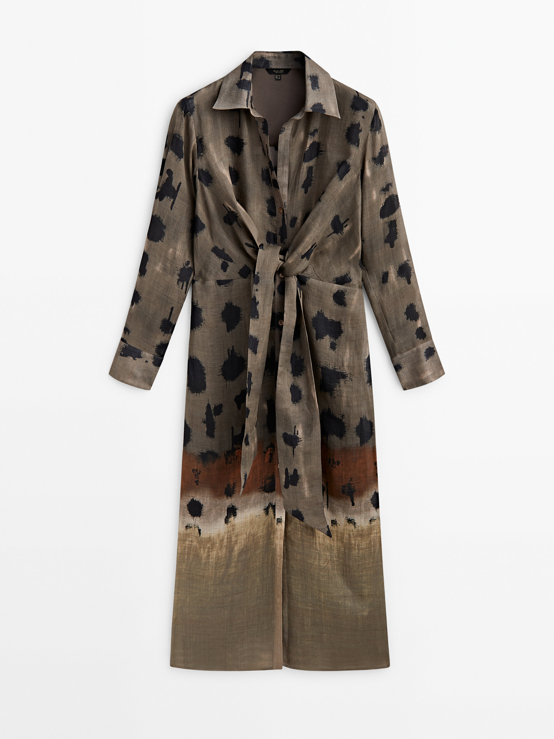 Spotted print ramie dress with knot detail
