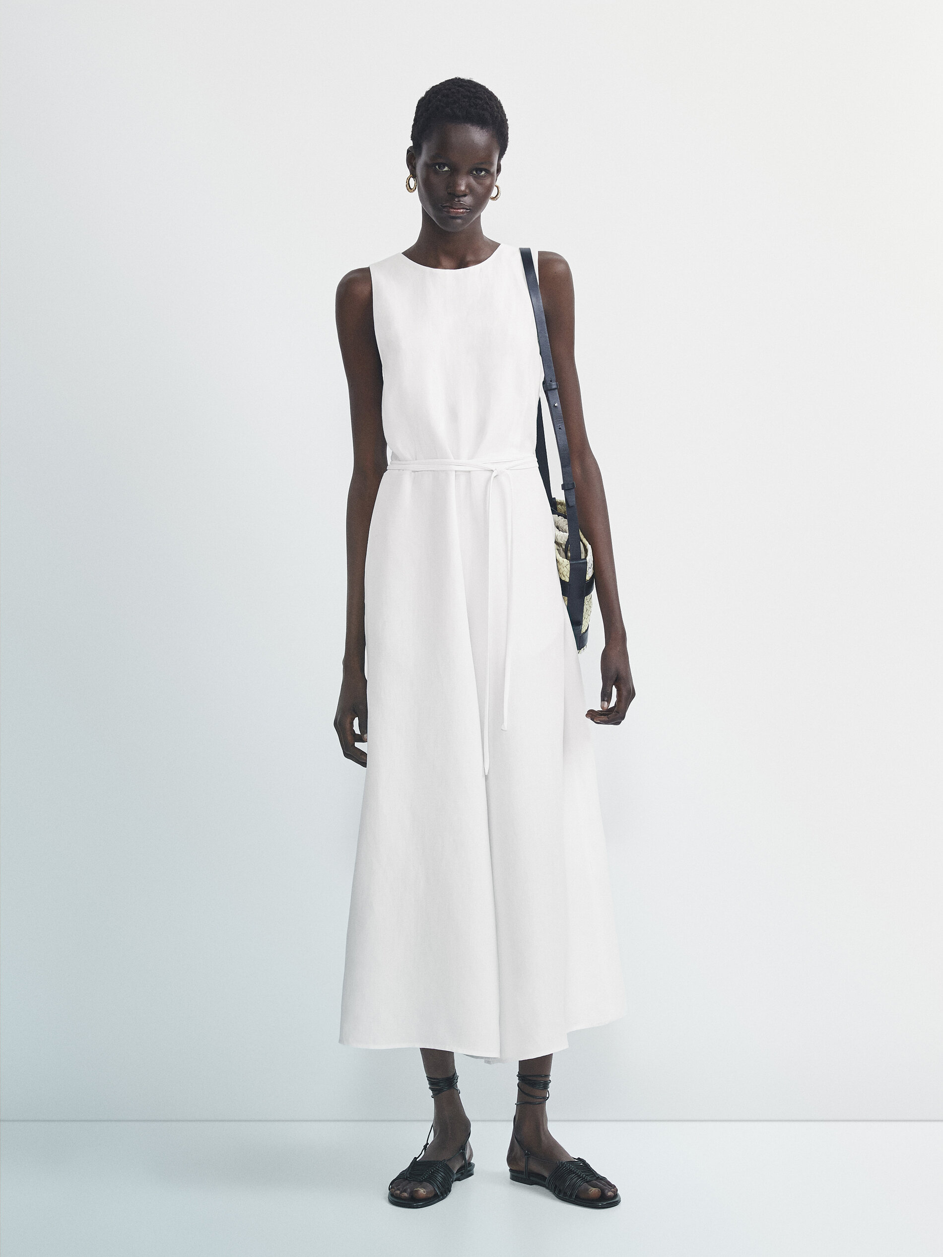 Linen blend jumpsuit with back split White Smart Dresses And