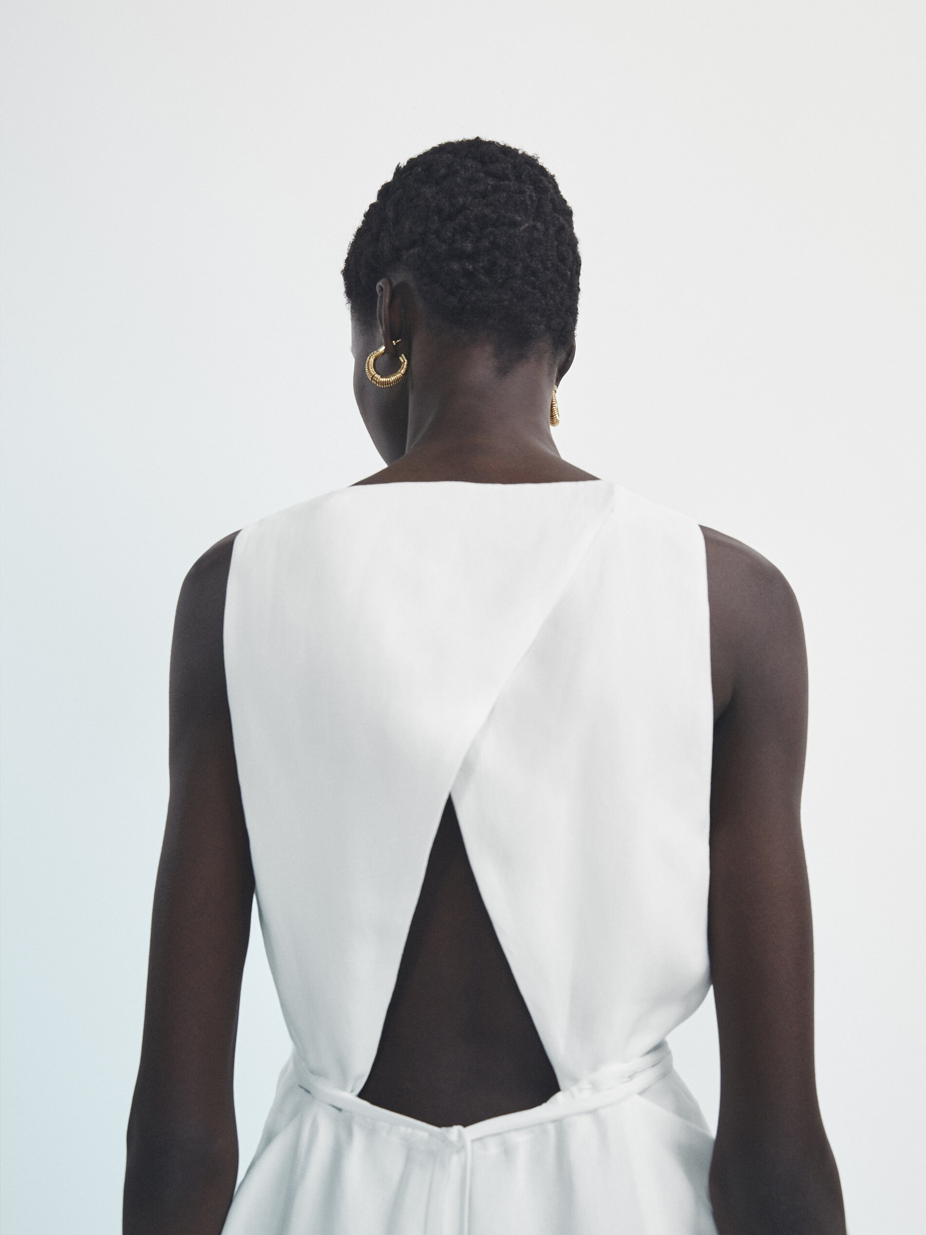 Linen blend jumpsuit with back split White Smart Dresses And