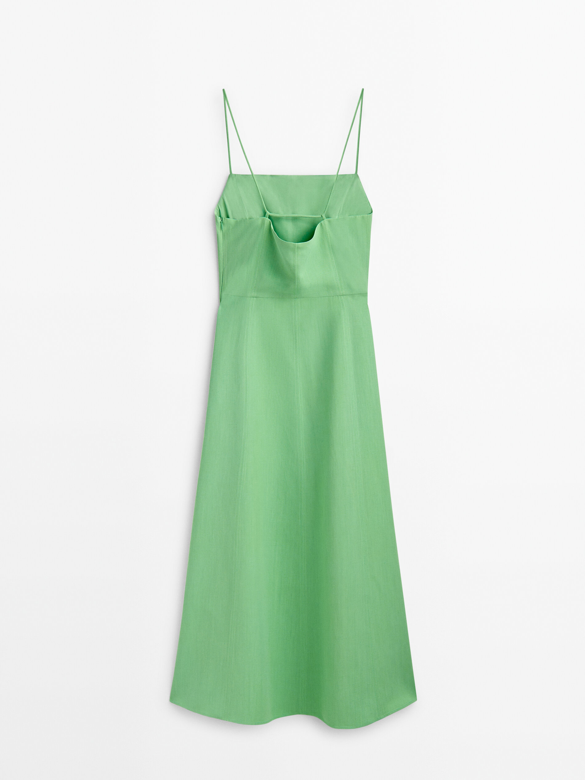 Vestito midi con spalline e dettaglio di cuciture Verde