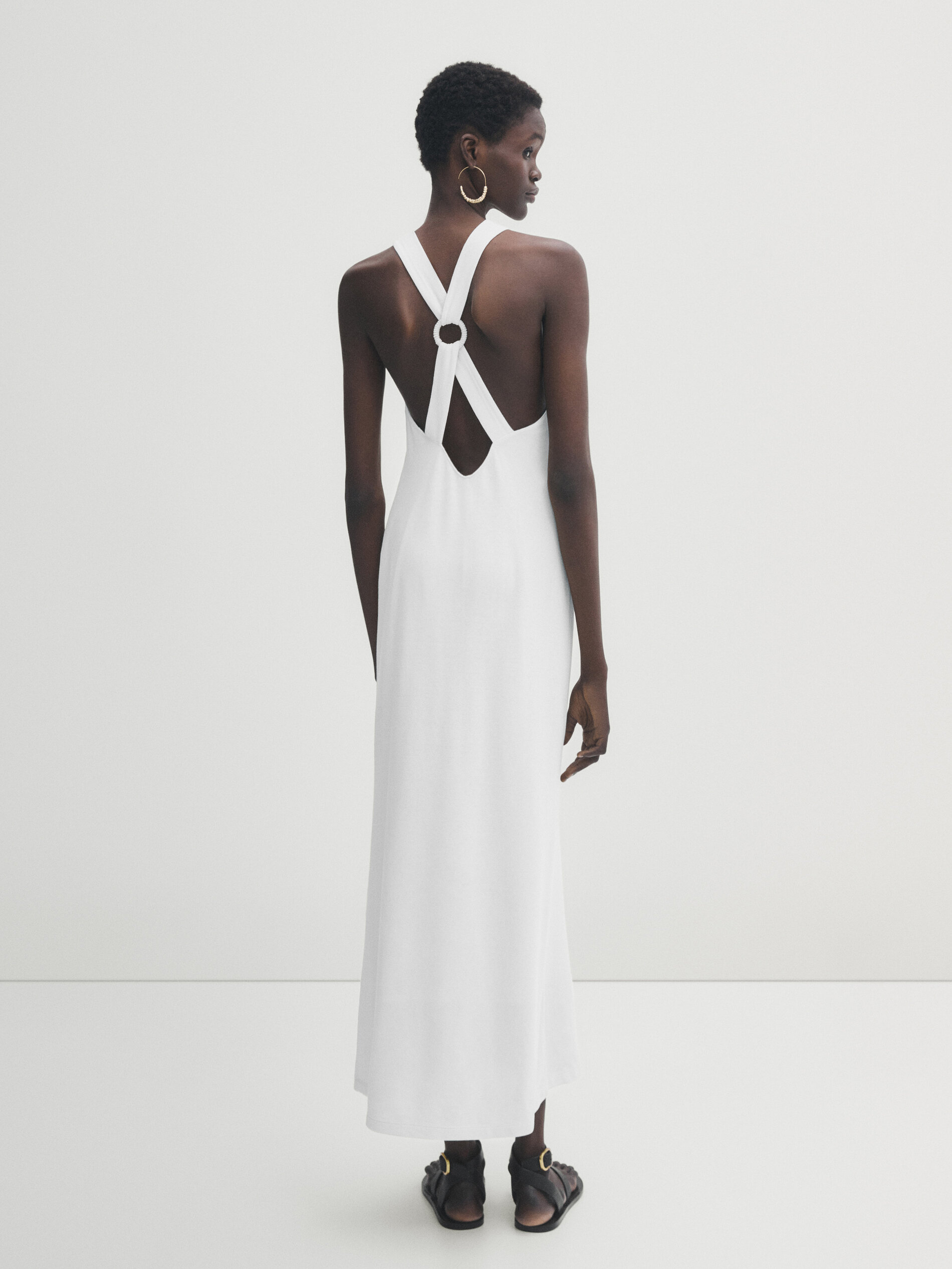 Vestito in cotone con anello posteriore Ecru Elegante