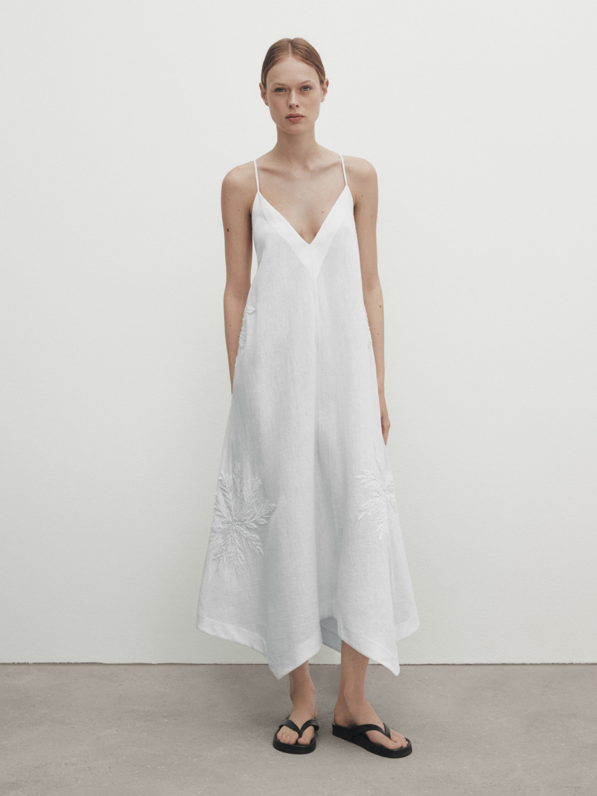 Strappy midi dress with embroidery