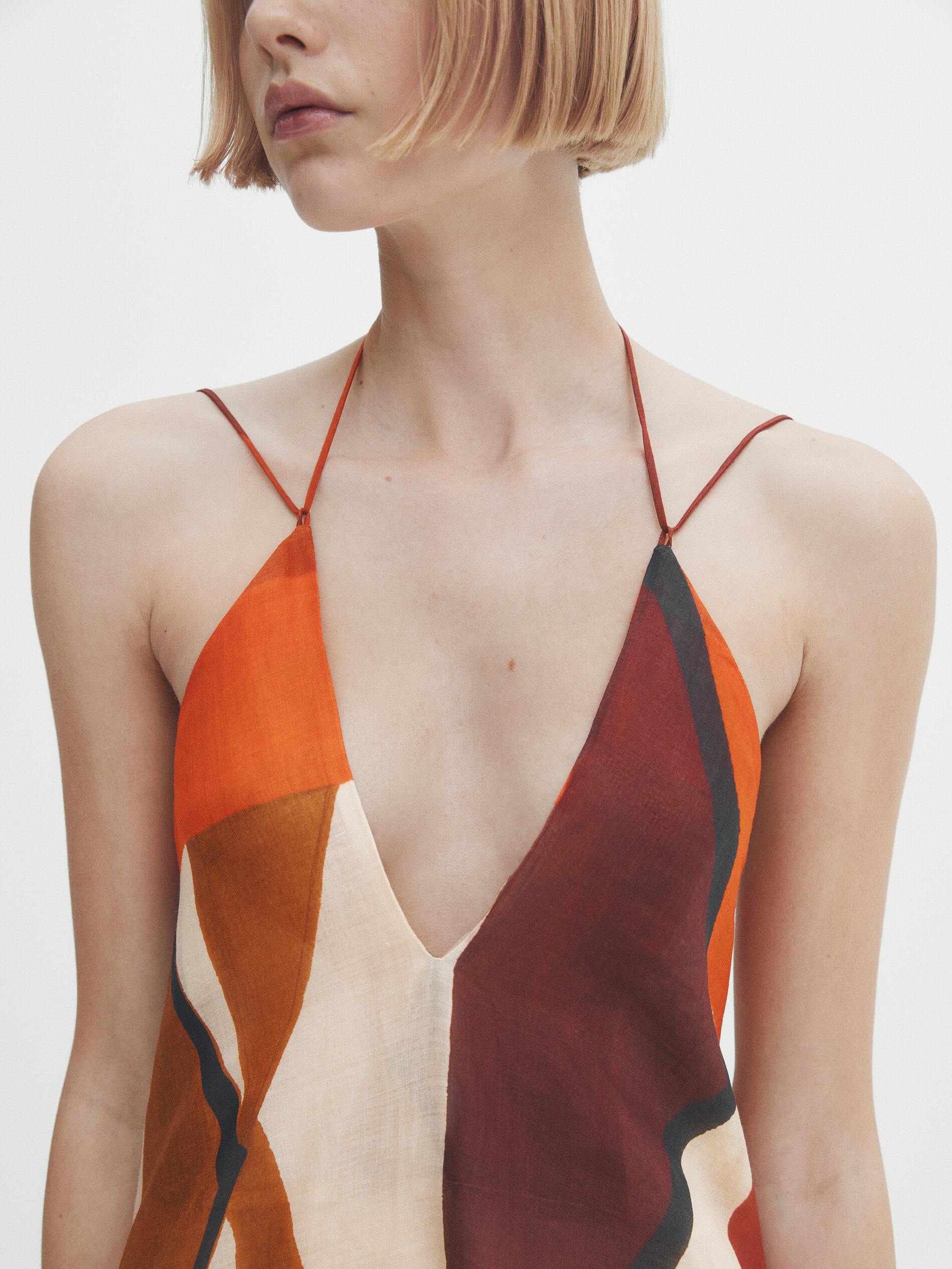 Vestito midi in rami con stampa geometrica