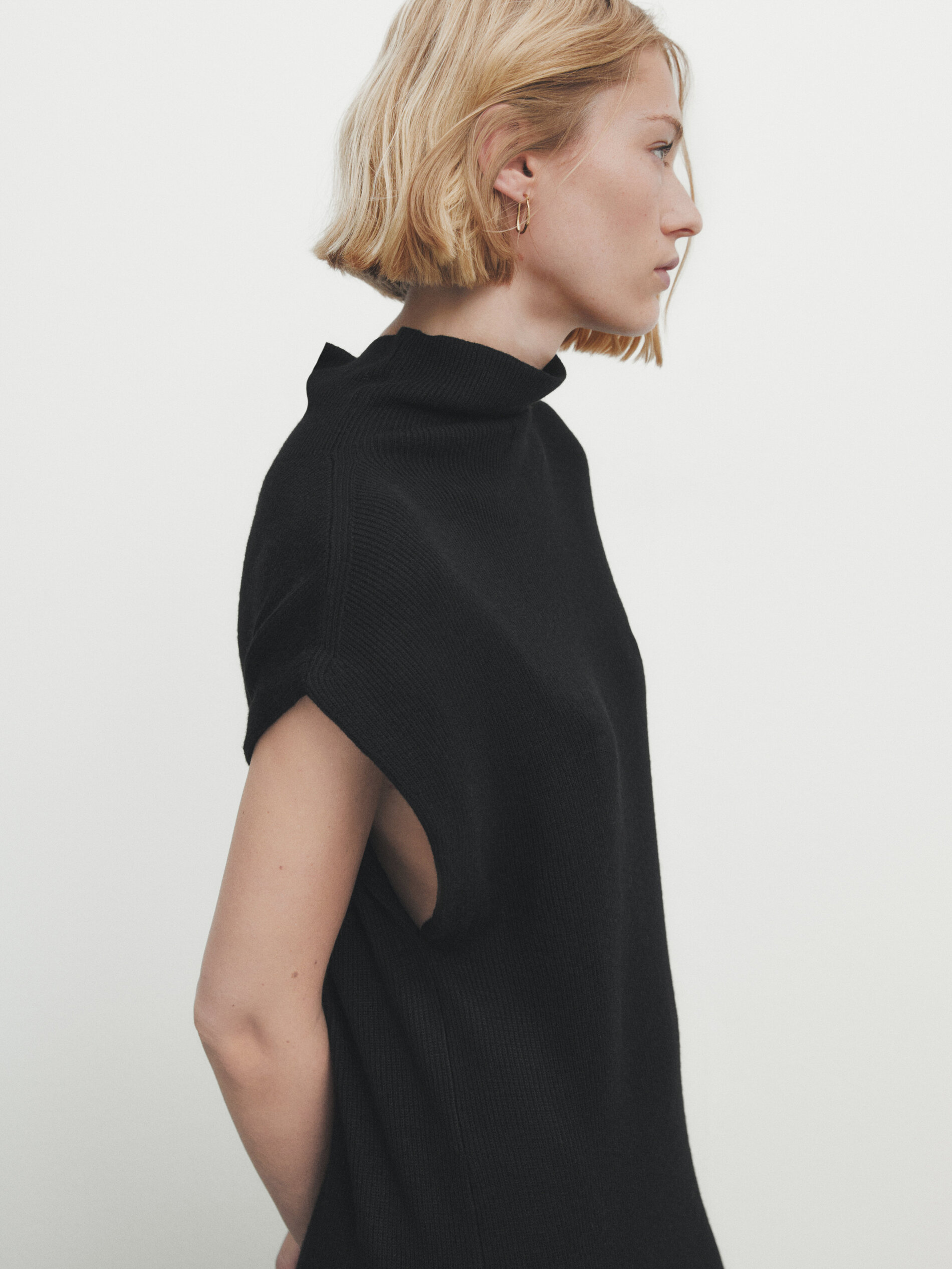Lange tricot jurk met opstaande kraag Zwart Licht Groen