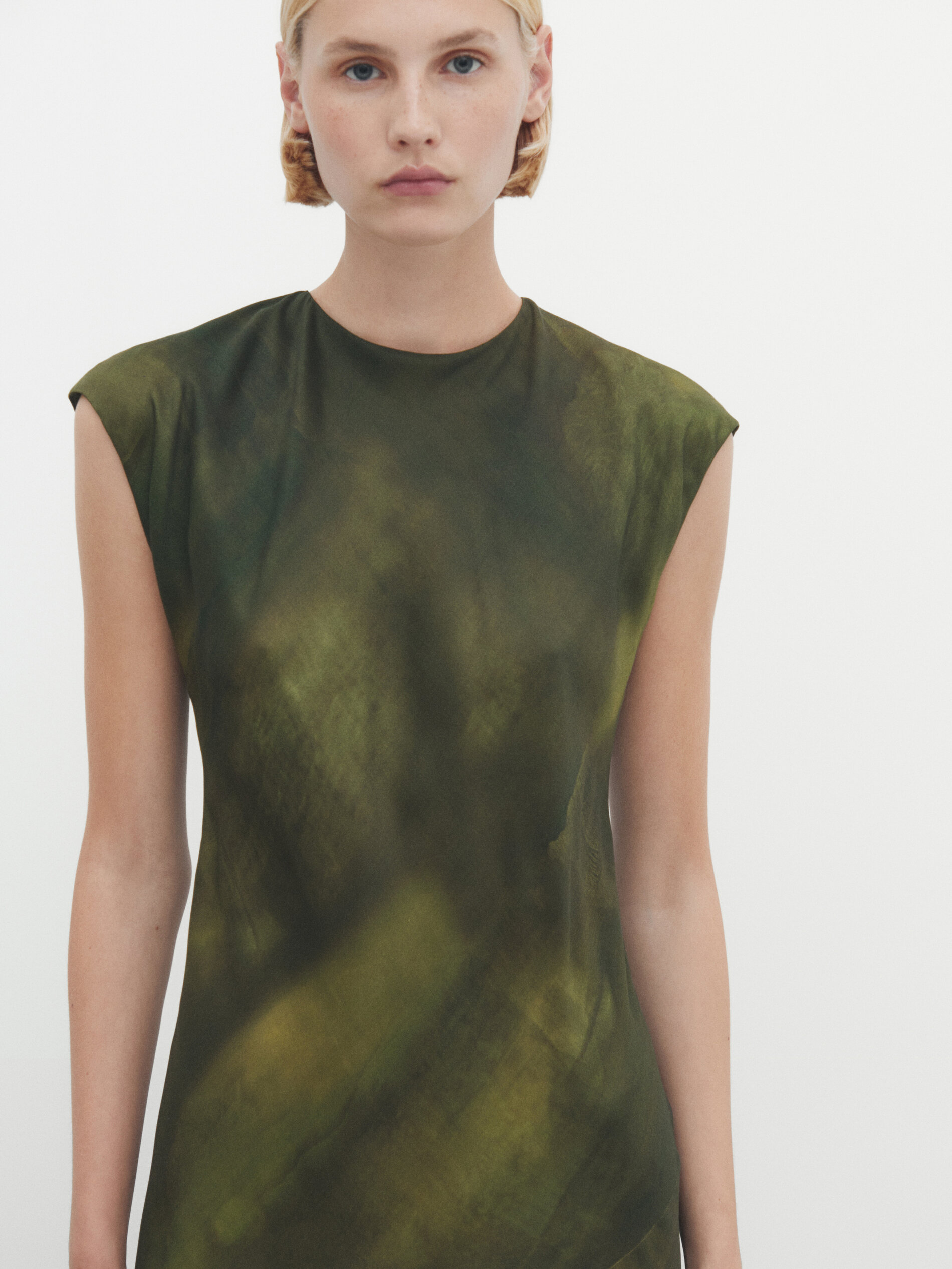 Vestido midi fluido estampado difuminado Verde pato Vestir