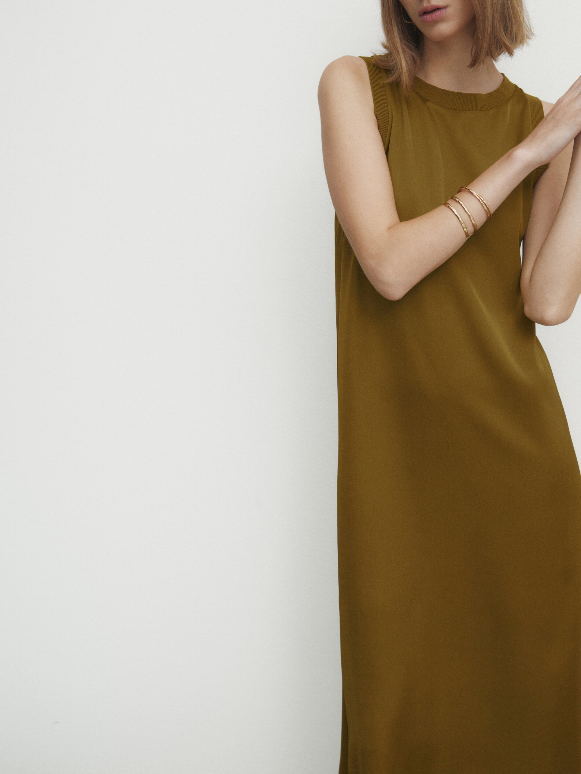 Vestito midi satinato a coste Verde Azzurro Profondo Elegante