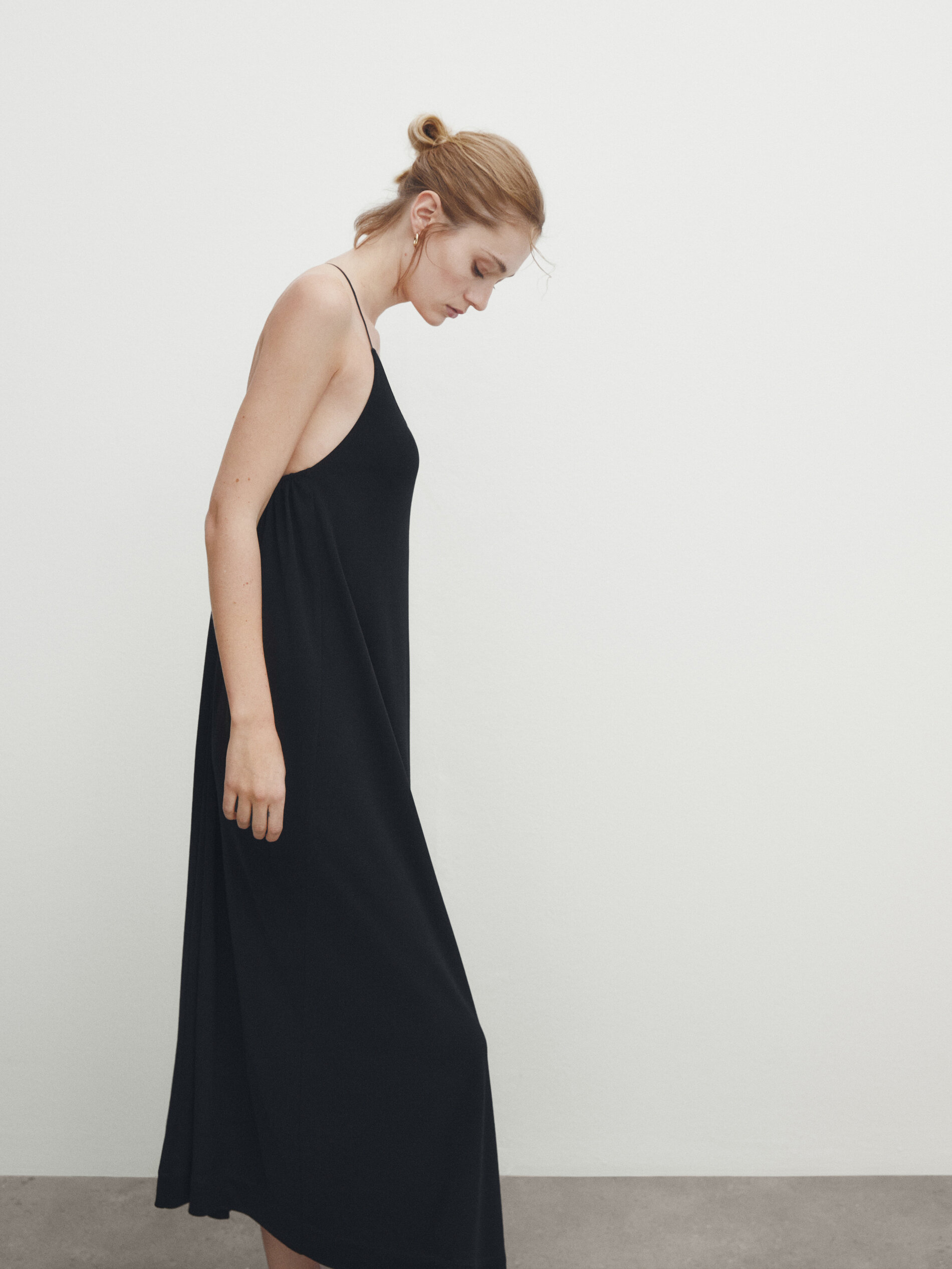 Black lyocell strappy midi dress Black Smart Dresses And