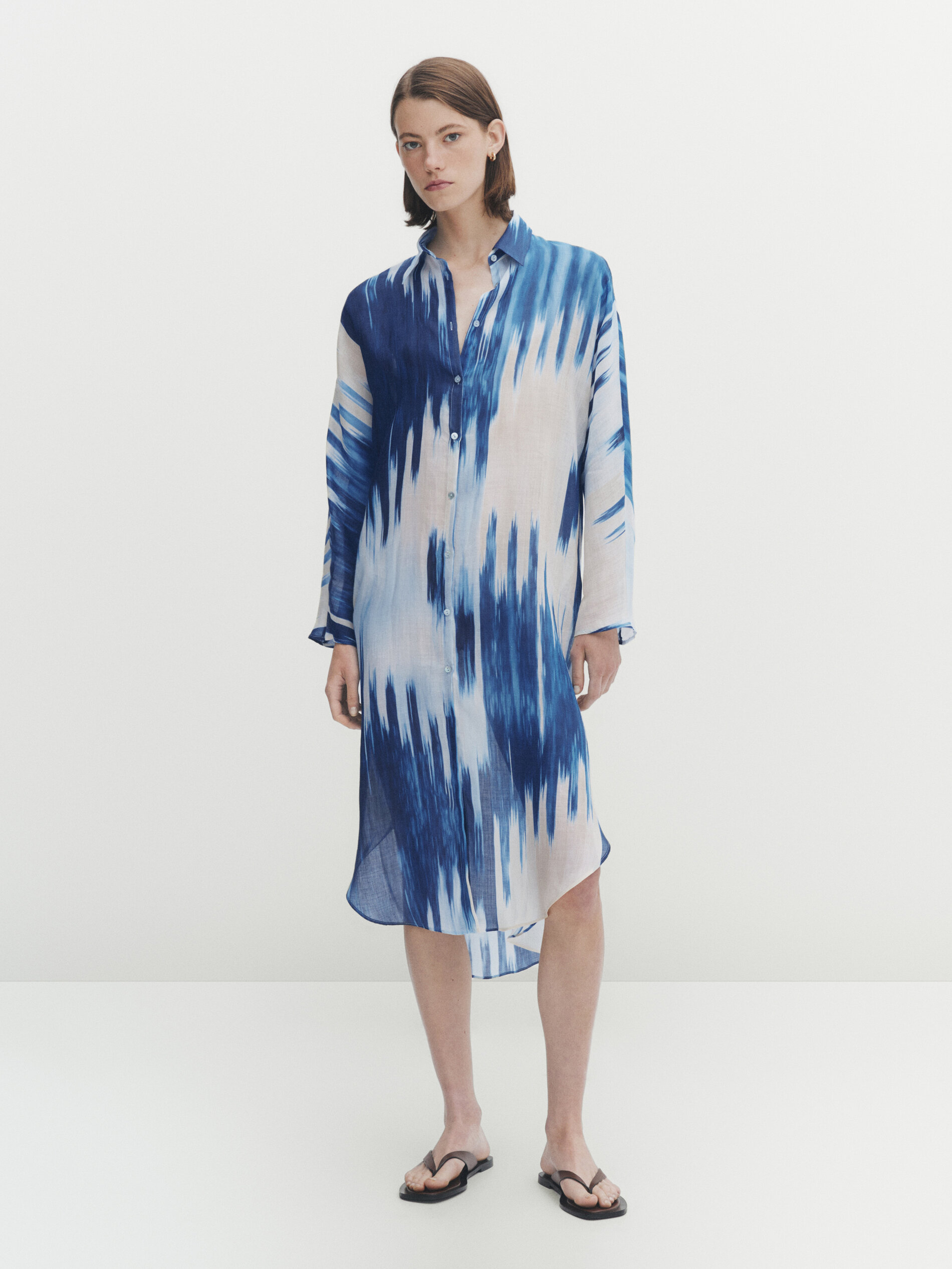 Vestido midi ramio estampado ikat Azul n Vestir Vestidos Y