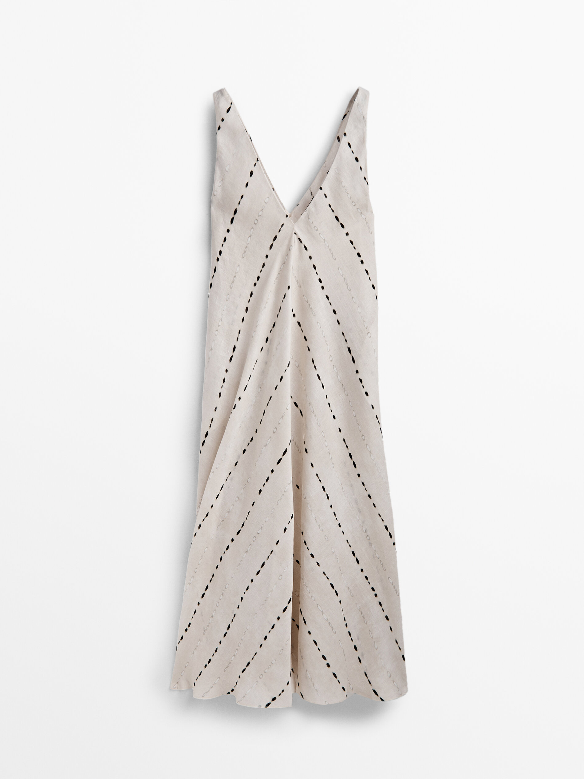Strappy linen midi dress with polka dot print