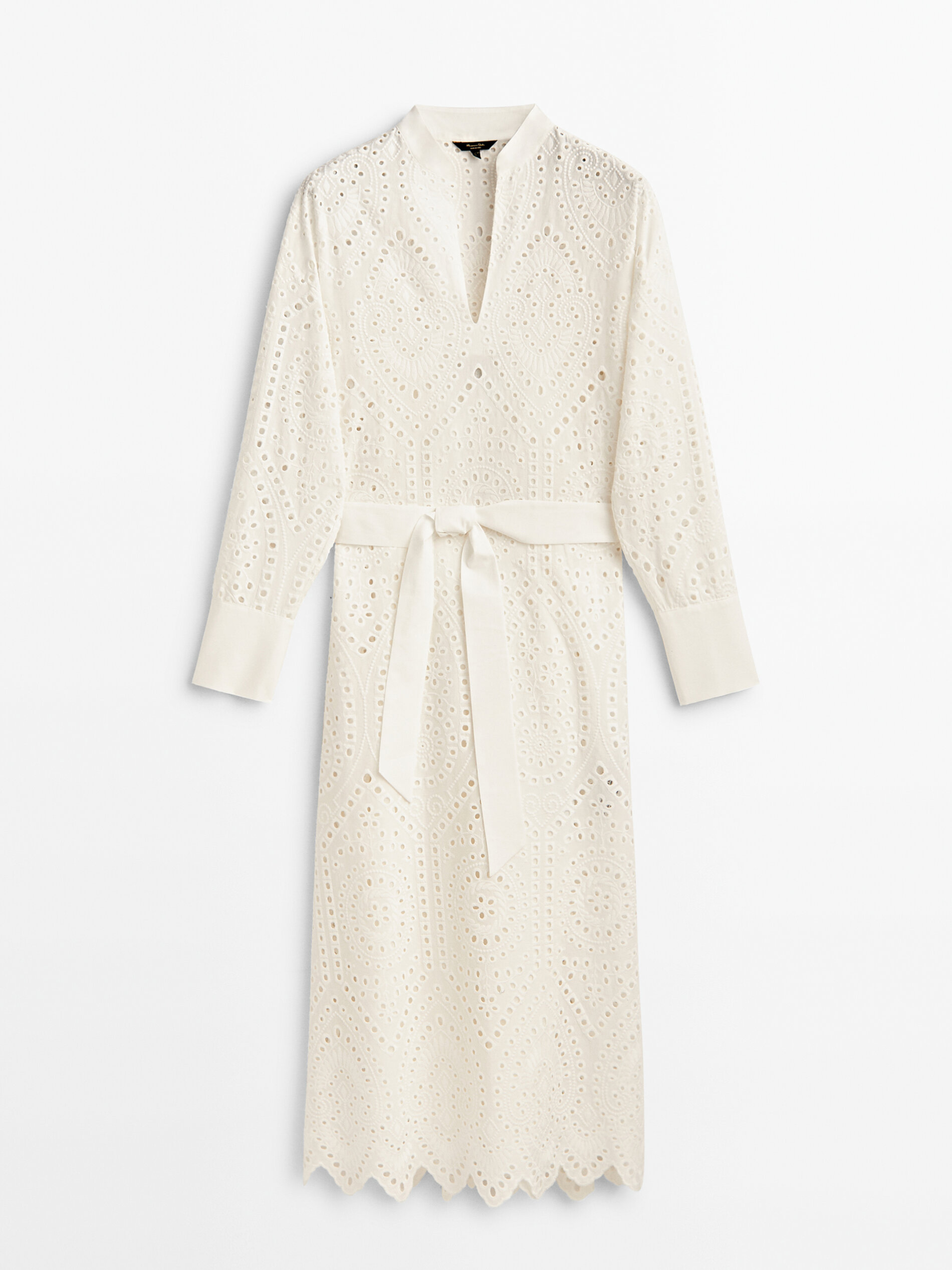 Cotton dress with cutwork embroidery and belt White Smart