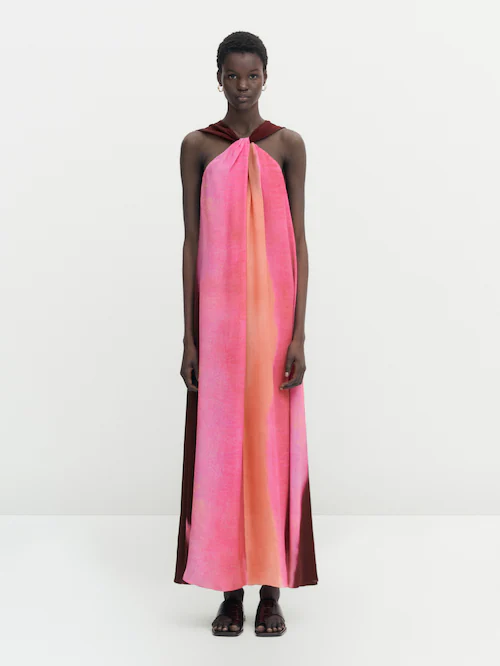 Scorch Seaport forslag Lang kjole med loose fit og flerfarvet print - Massimo Dutti