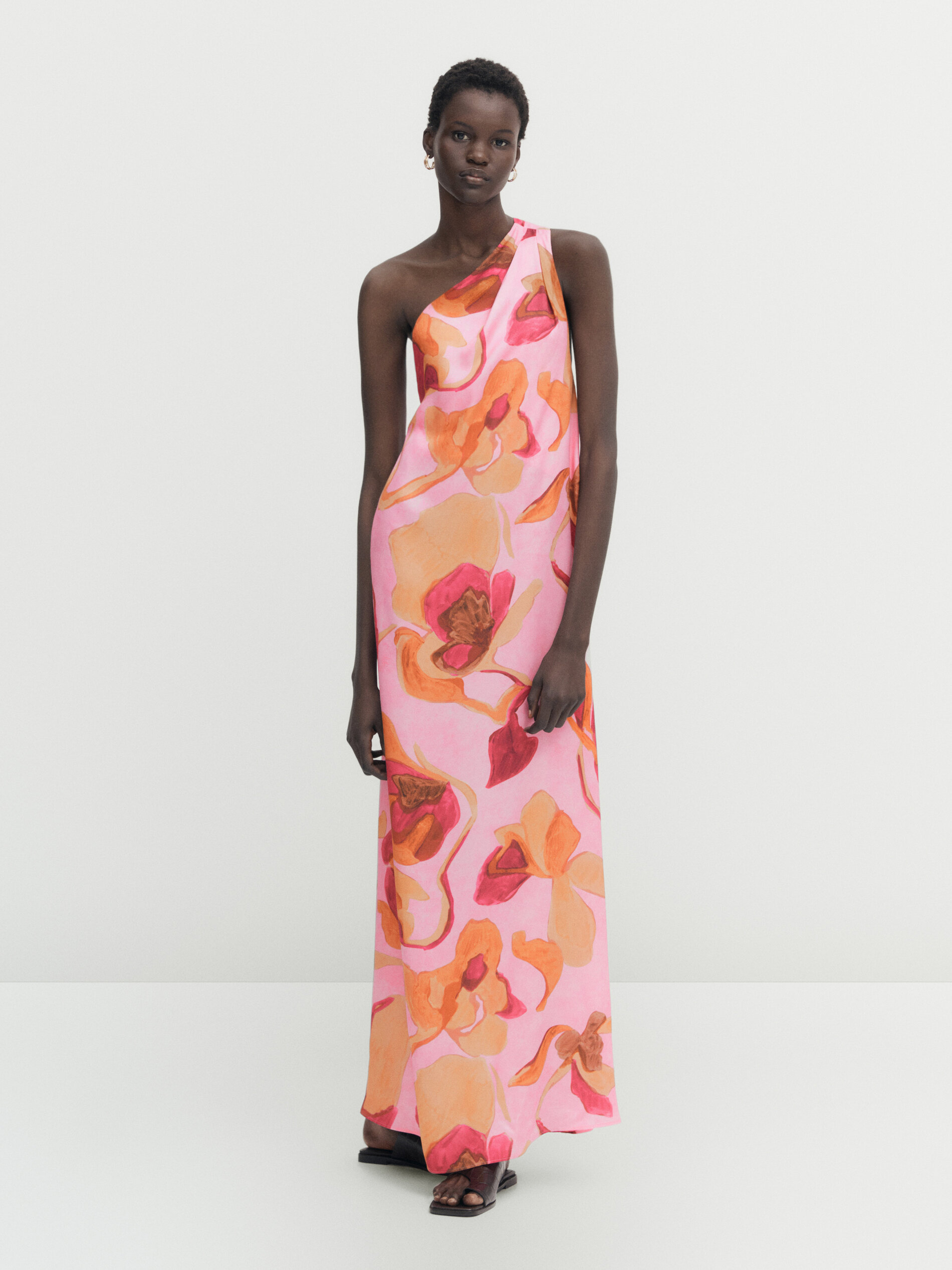 Long floral print asymmetric dress · Dusty Rose · Dresses And