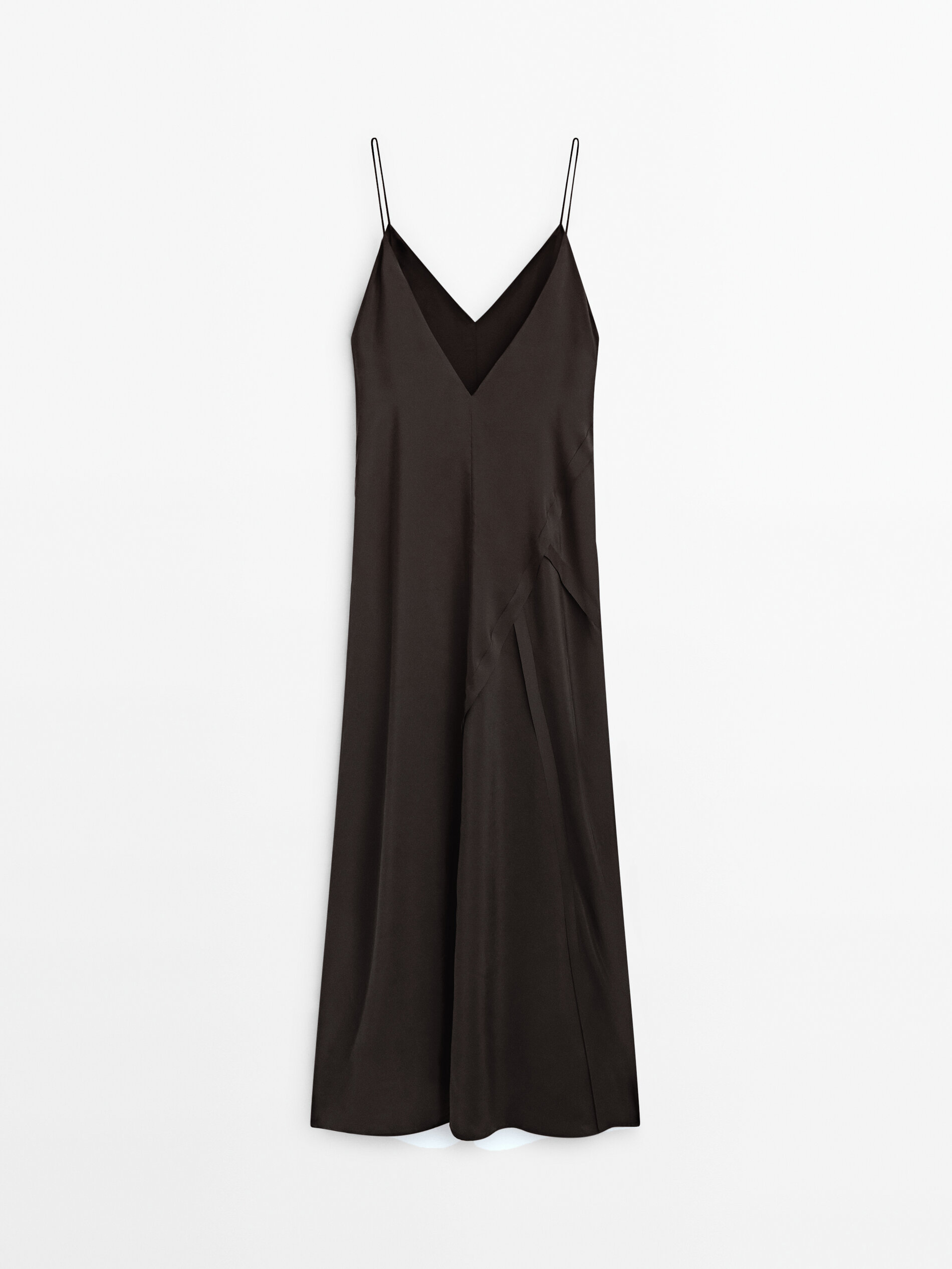 Silk strappy dress with seams Limited Edition Chocolate