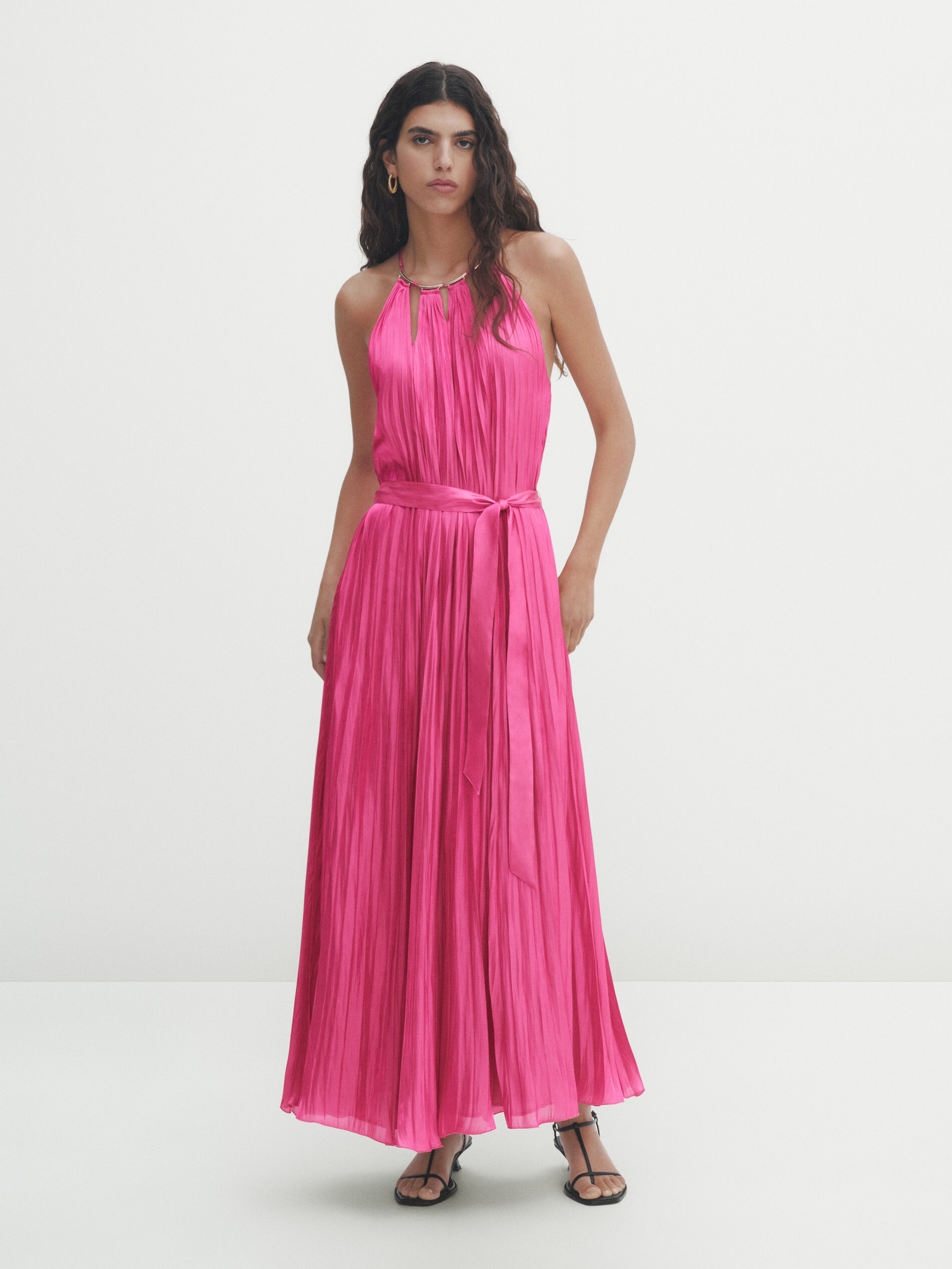 Pleated halter online neck maxi dress