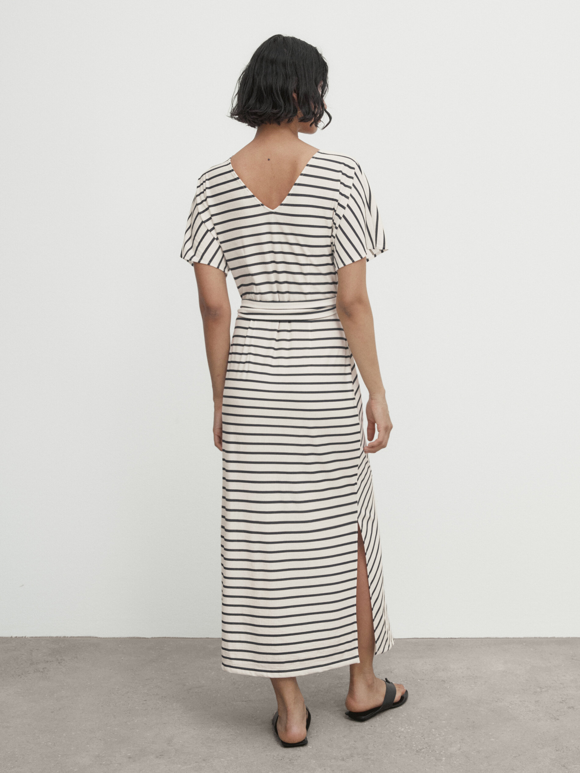 Striped wrap dress with tie Cream Smart Dresses And