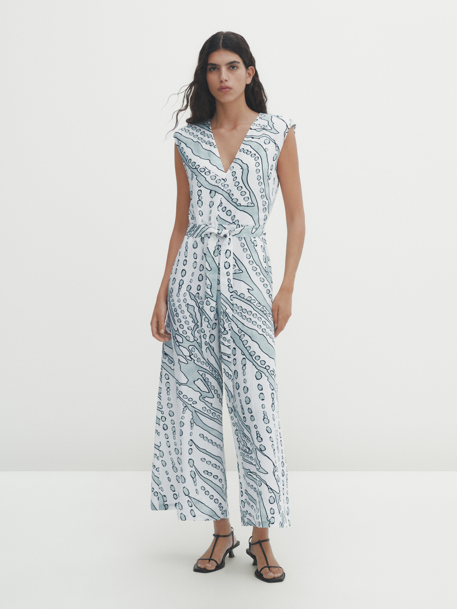 Printed jumpsuit with tie Light Blue Smart Dresses And