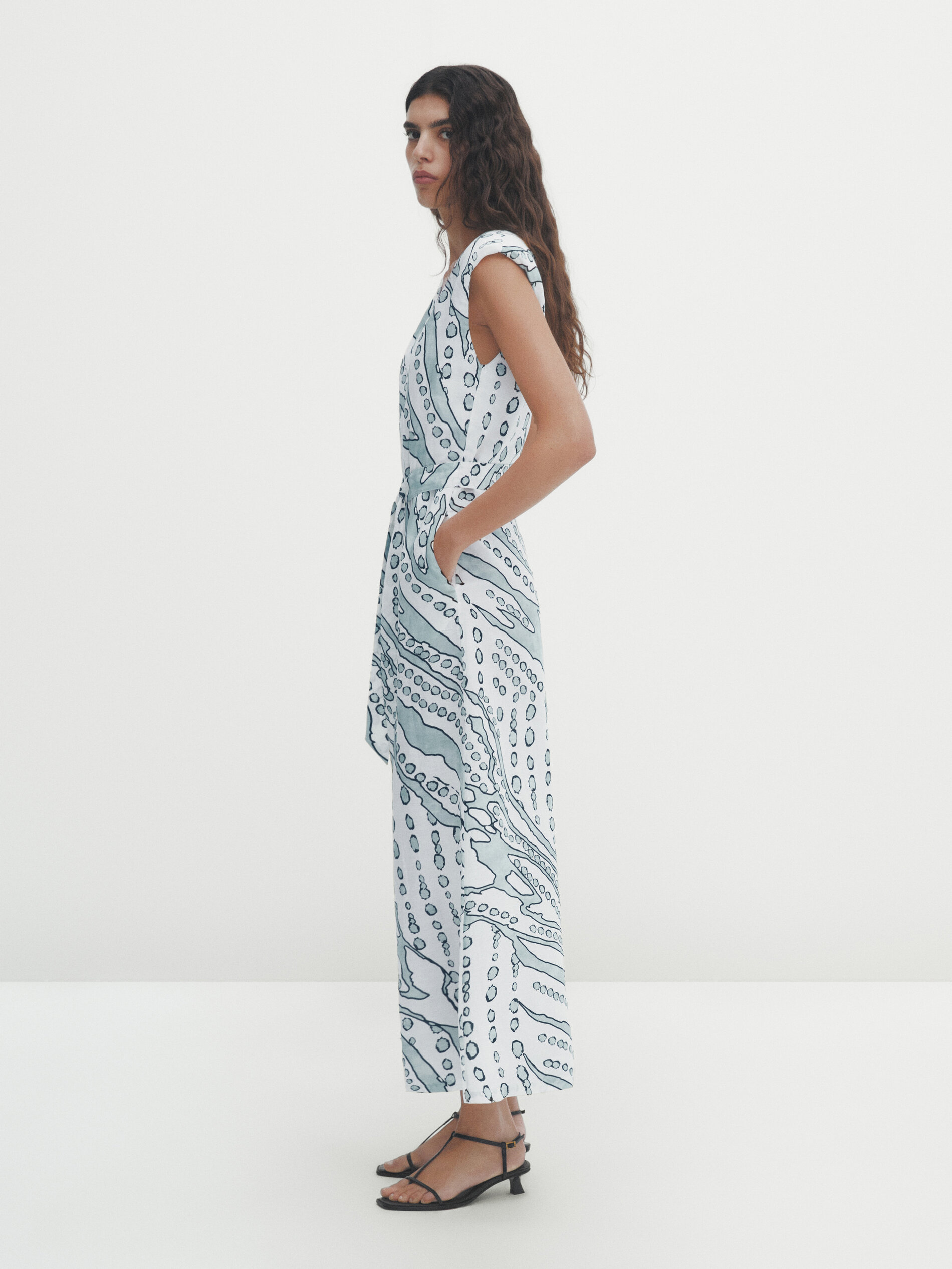 Printed jumpsuit with tie Light Blue Smart Dresses And