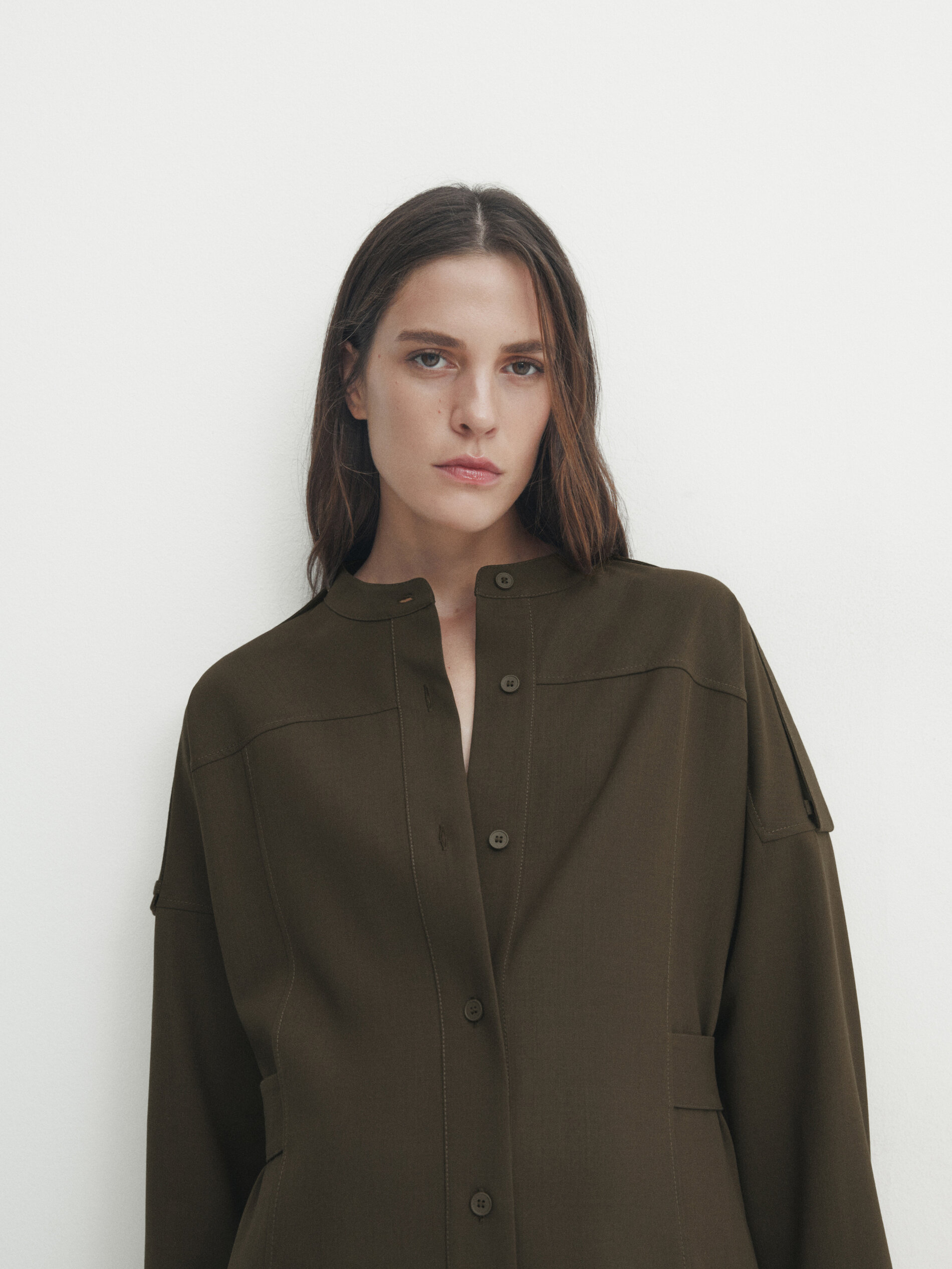 Shirt dress with shoulder detail