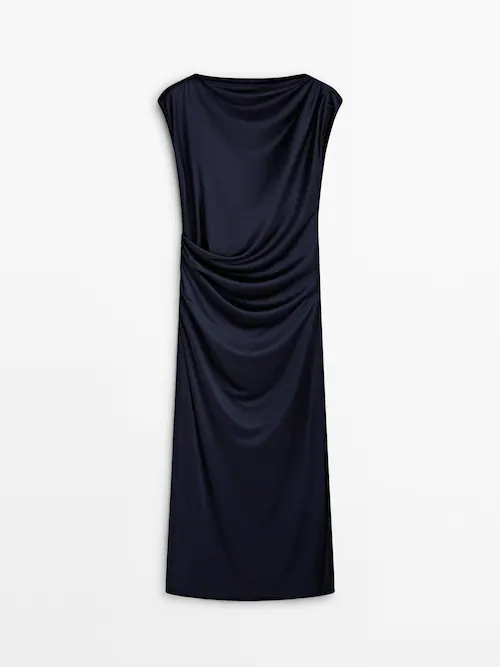 Mujer Massimo Dutti Vestido Punto Rayas Marino Oscuro