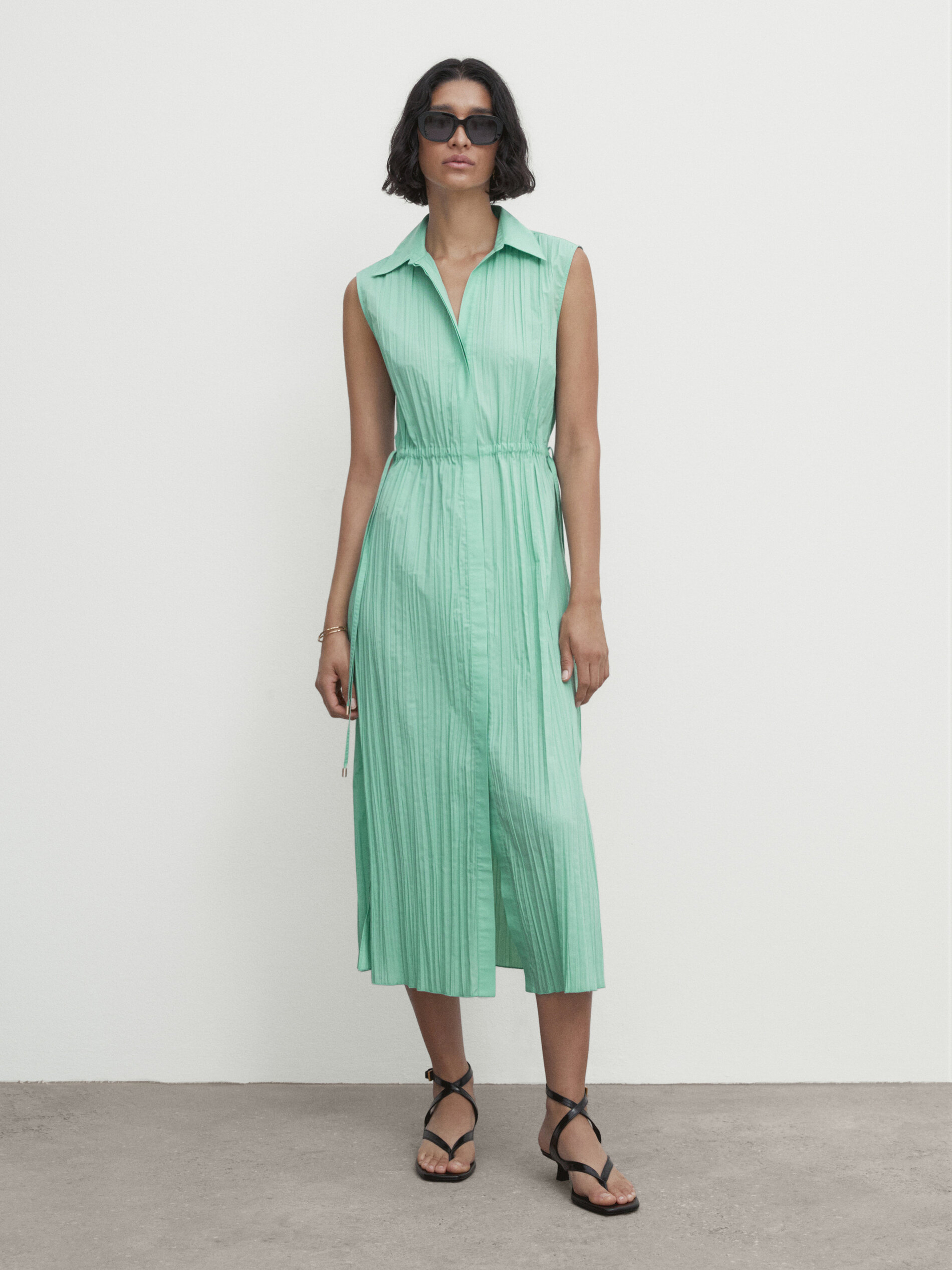 Pleated detail midi dress sales