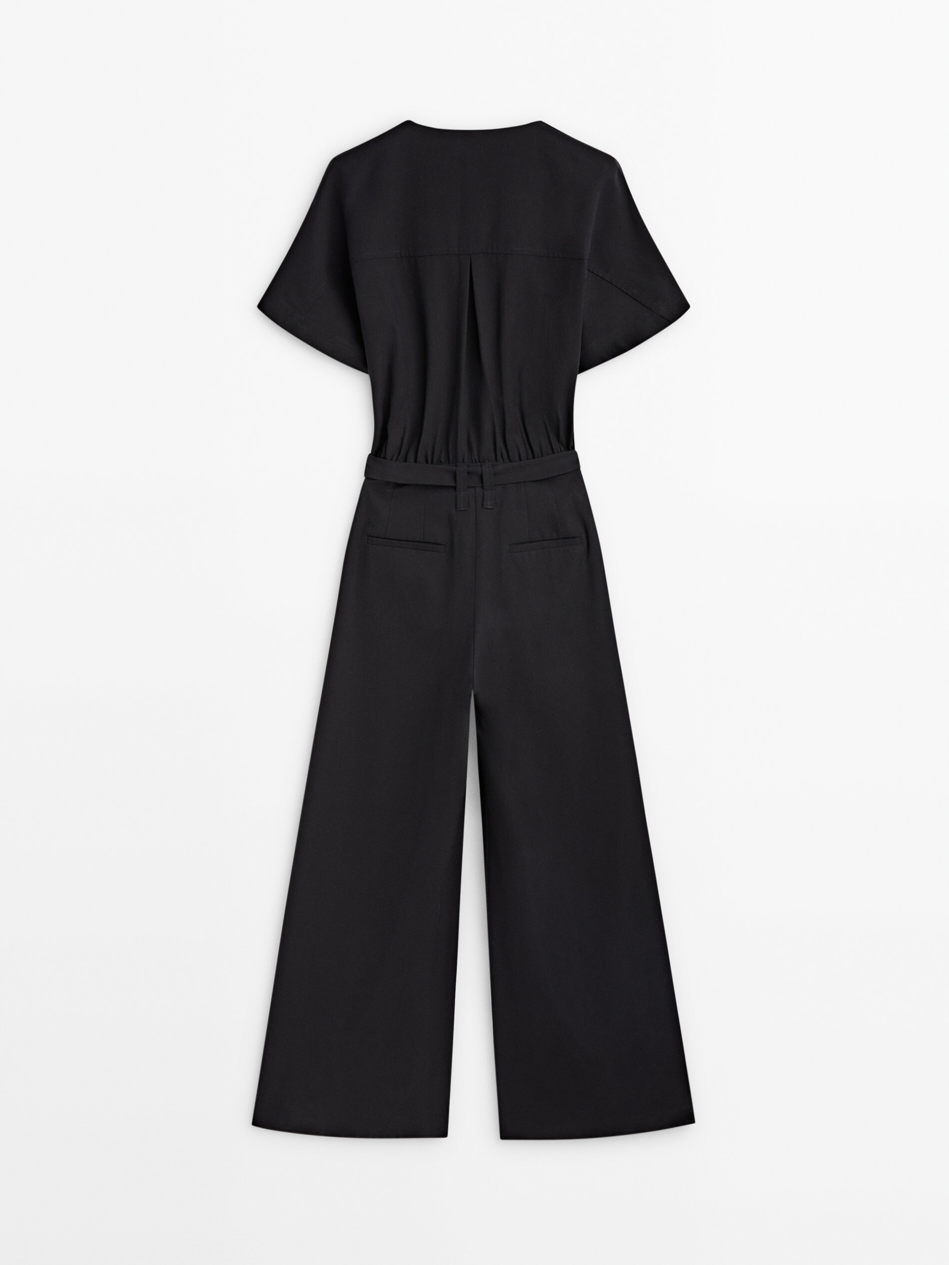 Flowing jumpsuit with darts and tie detail Black Smart