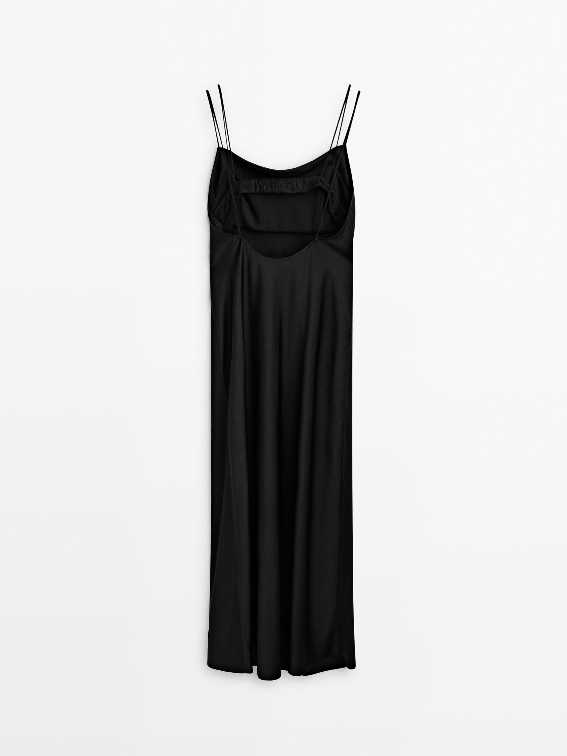 Vestito satinato con reggiseno in pizzo Nero Elegante