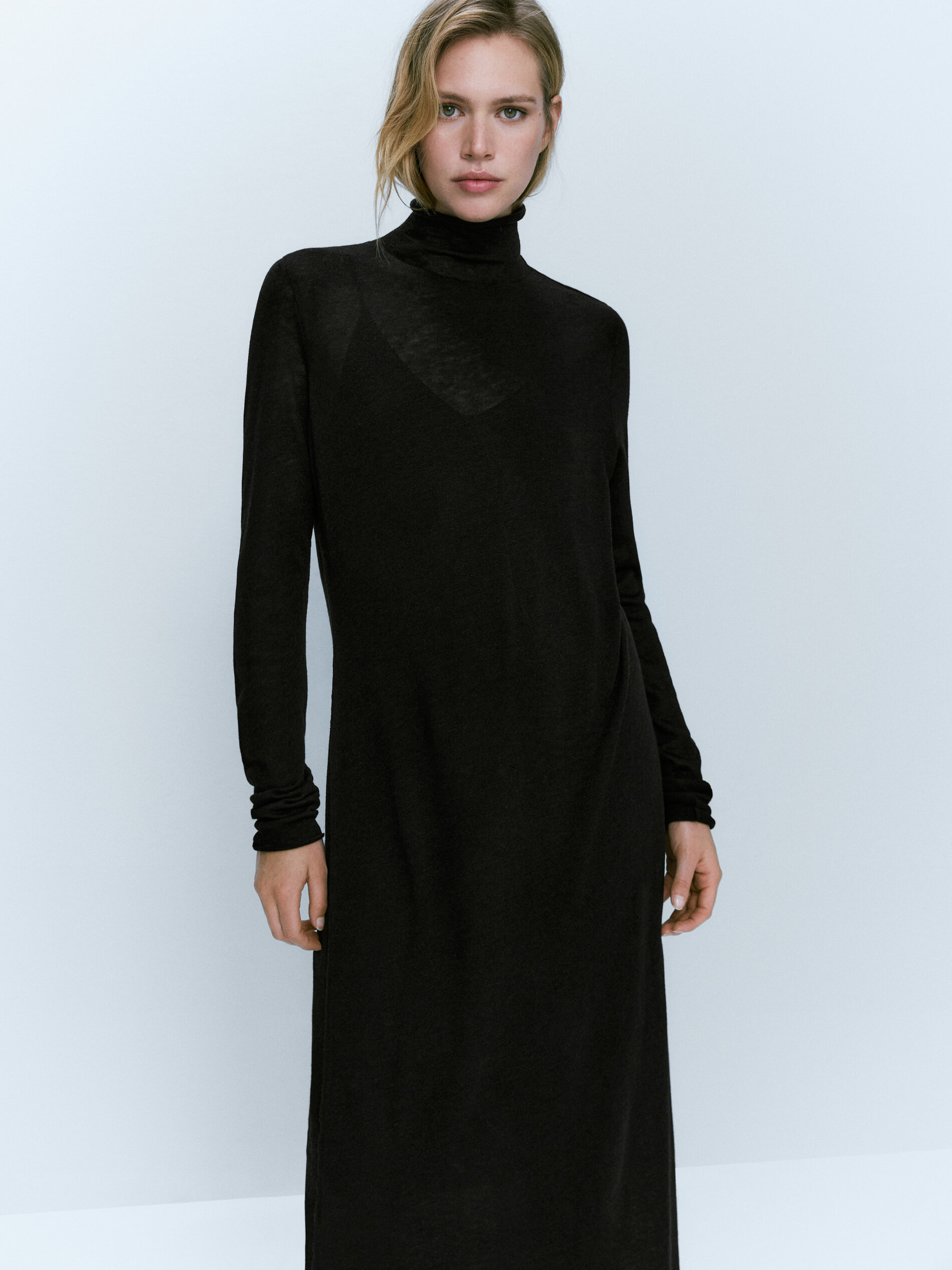 Long black dress with wool Black Smart Dresses And Jumpsuits