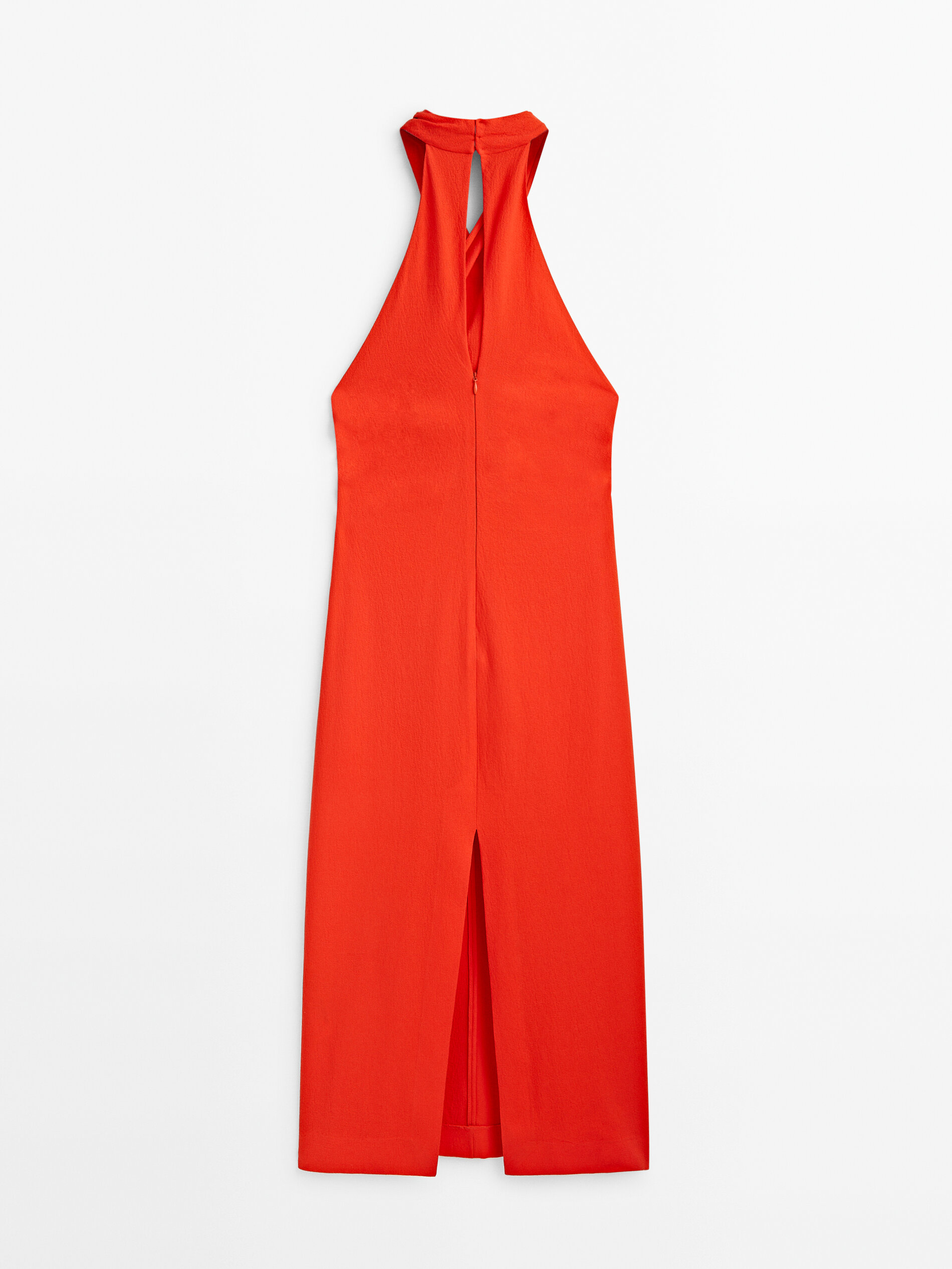 Gathered crossover halter neck dress Coral Smart Dresses And