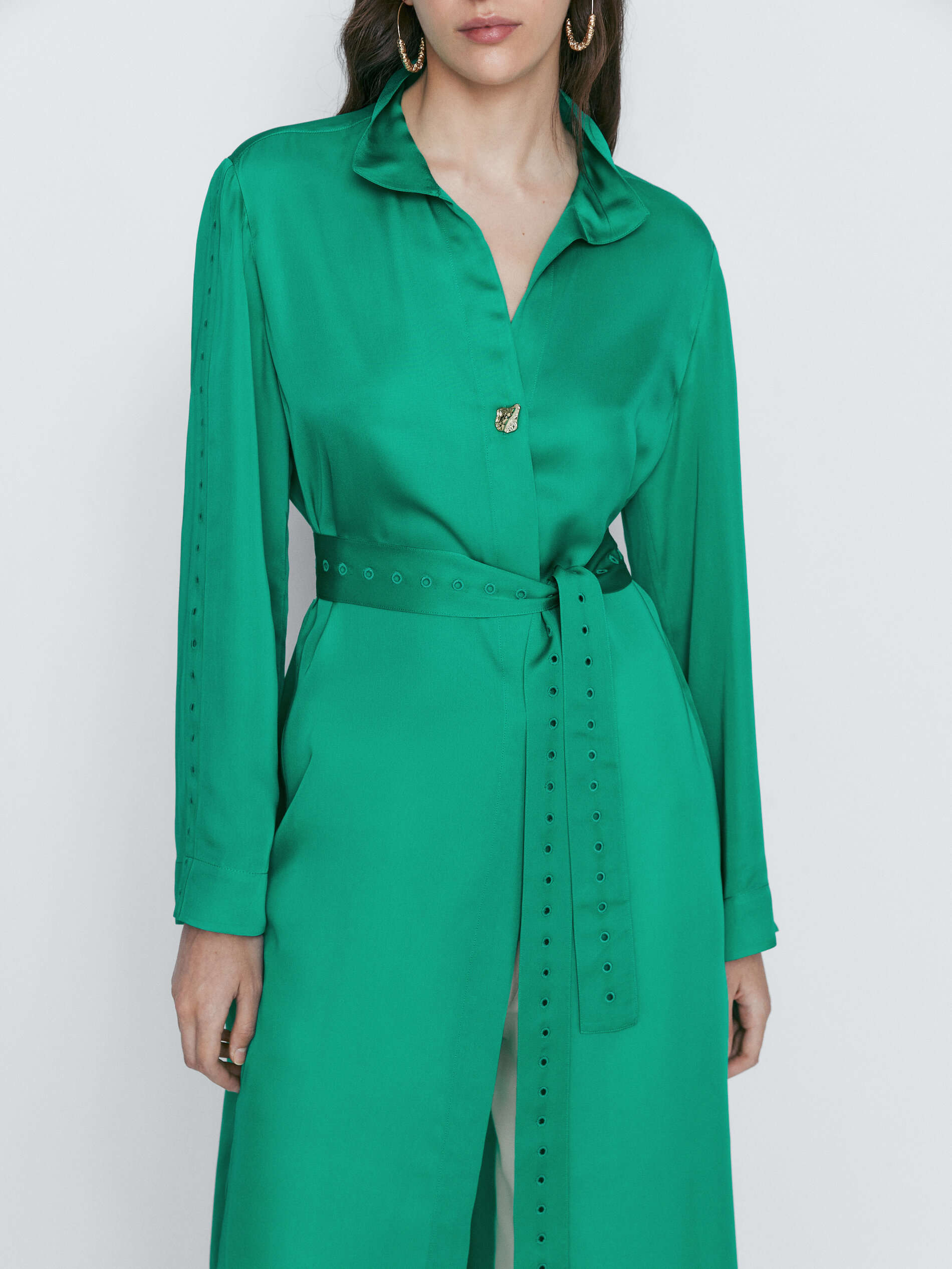 Shirt dress with embroidered eyelets
