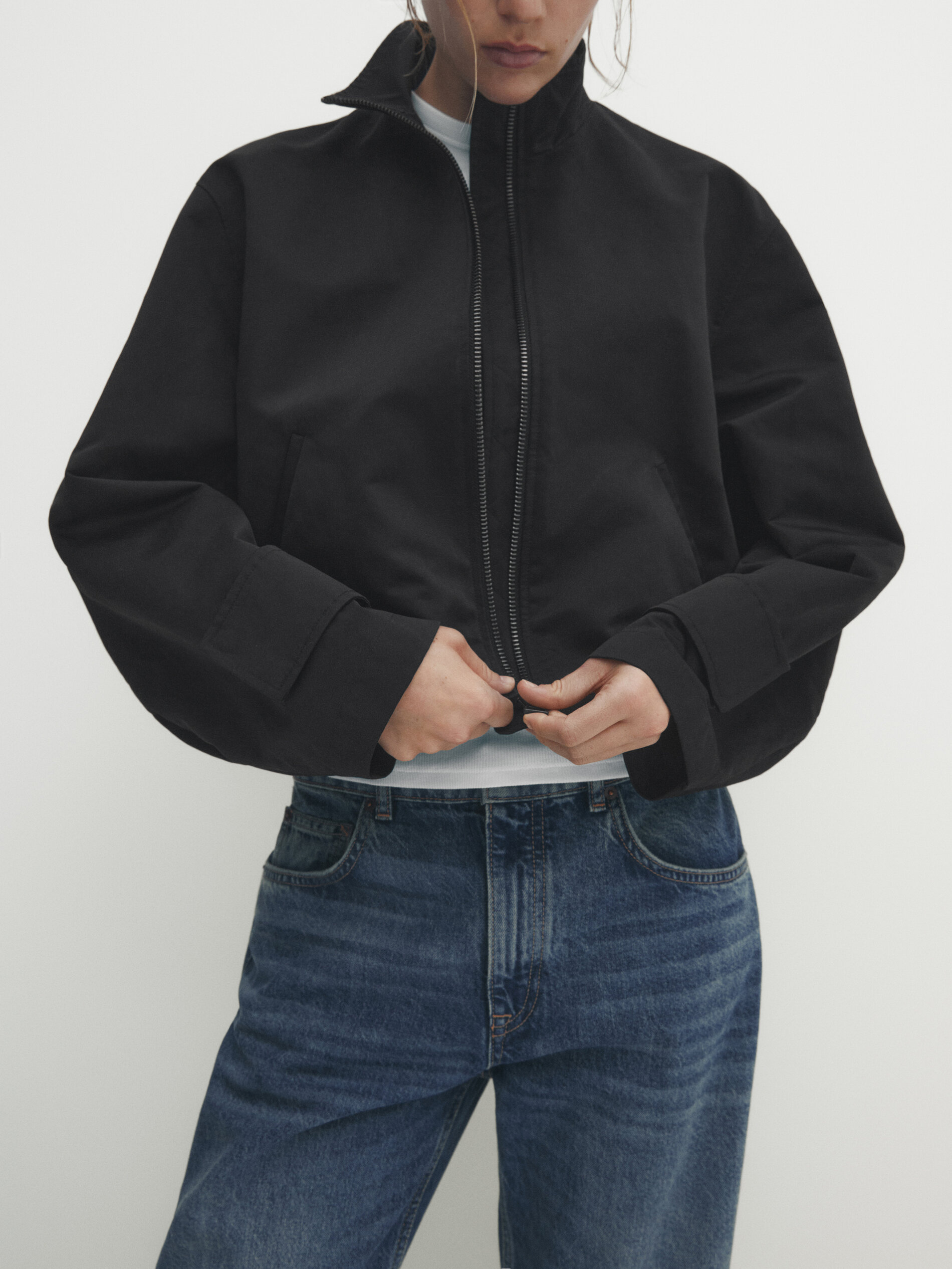 Zip-up bomber jacket · Black · Coats And Jackets | Massimo Dutti