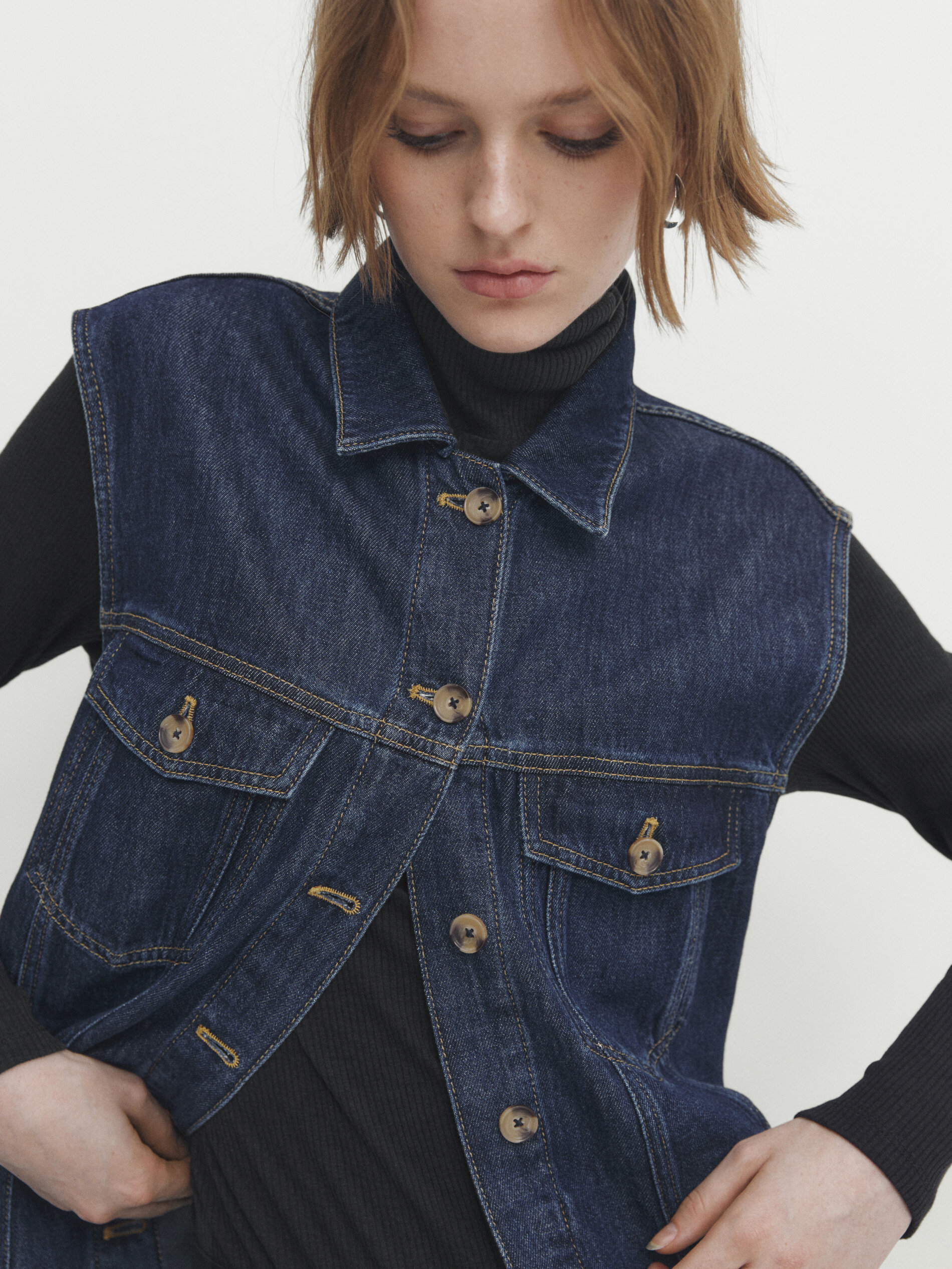 Belted denim waistcoat Medium Blue Coats And Jackets Massimo