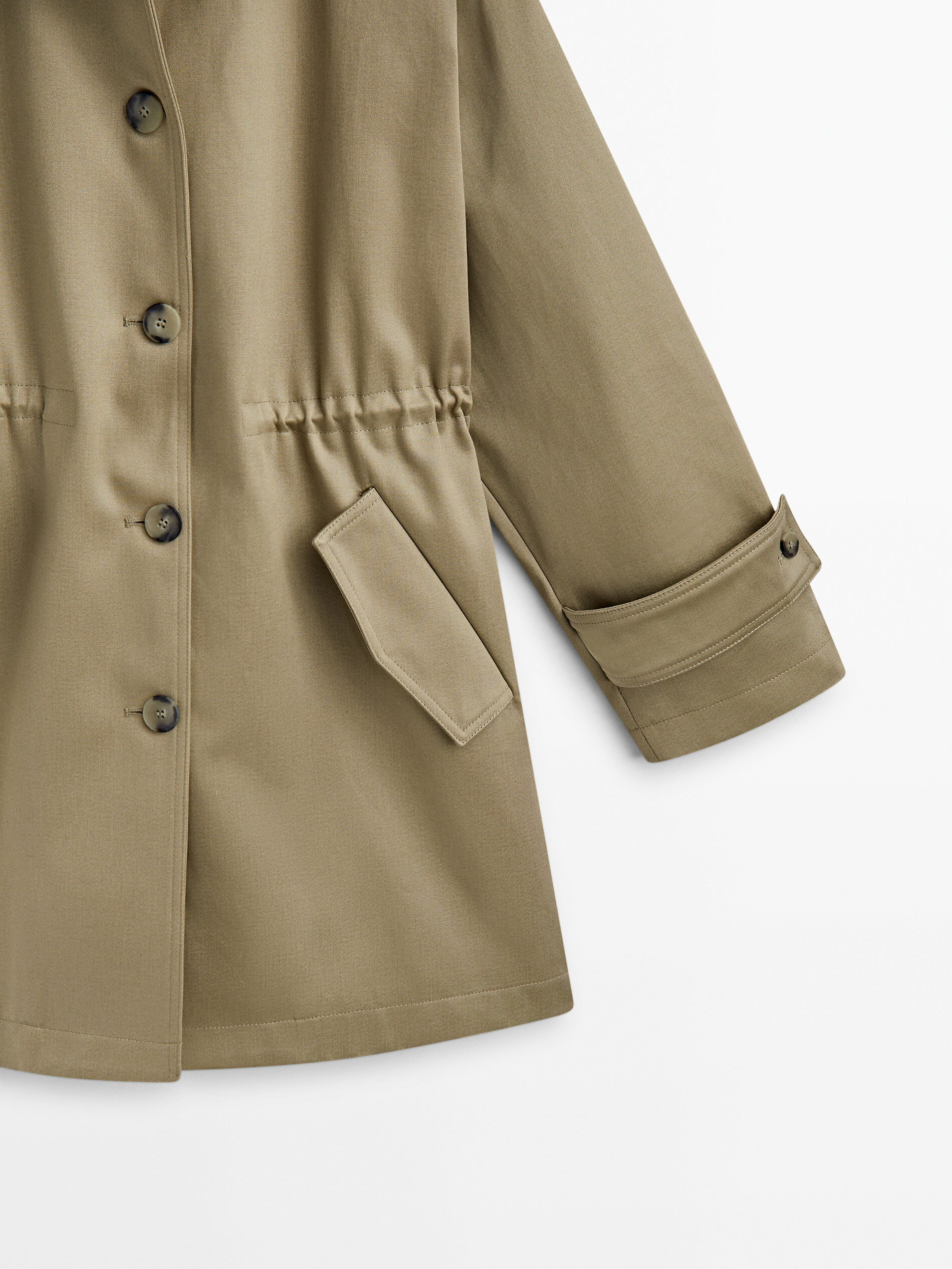 Buttoned parka with adjustable waist Olive Coats And Jackets