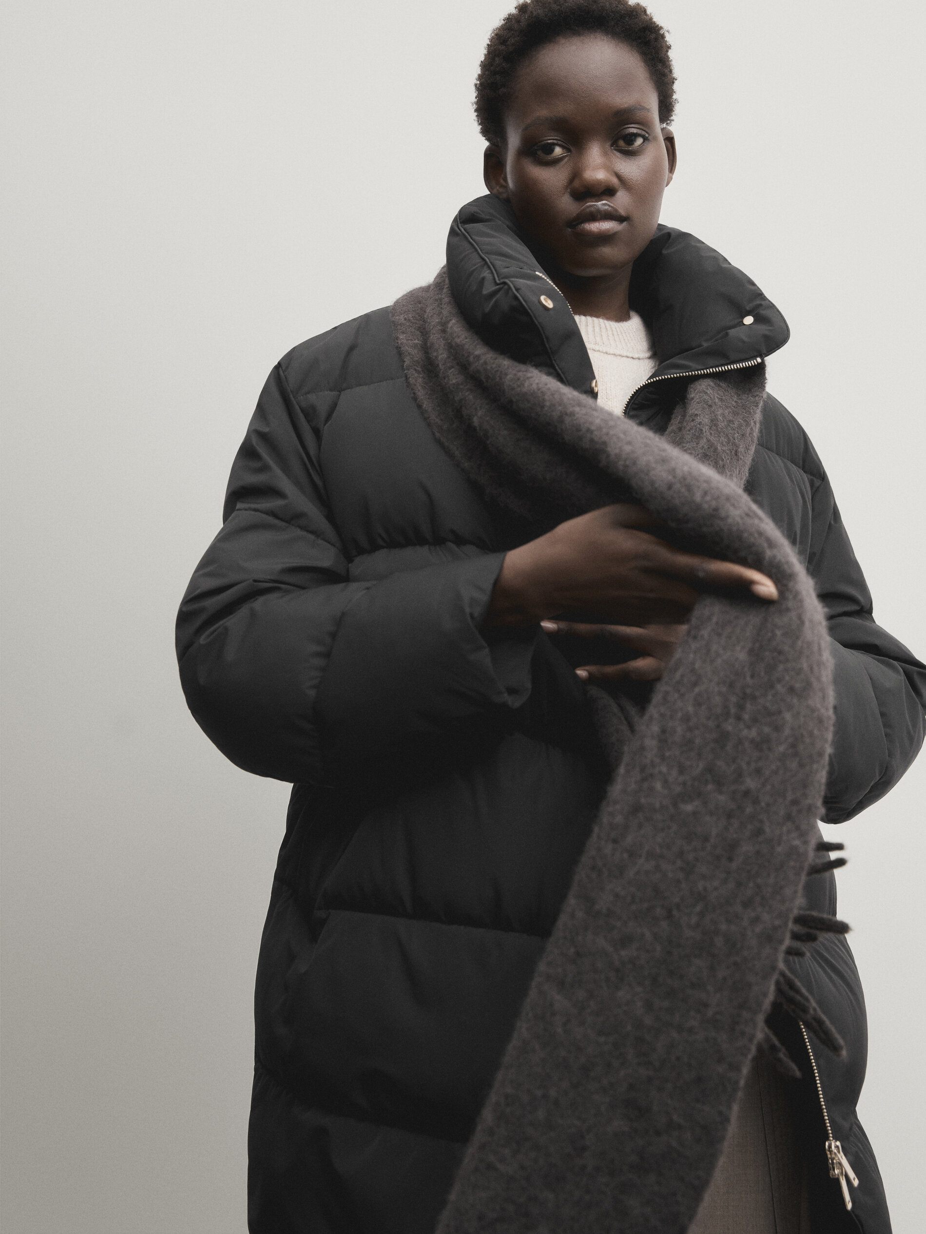 Massimo dutti long down jacket with belt hotsell