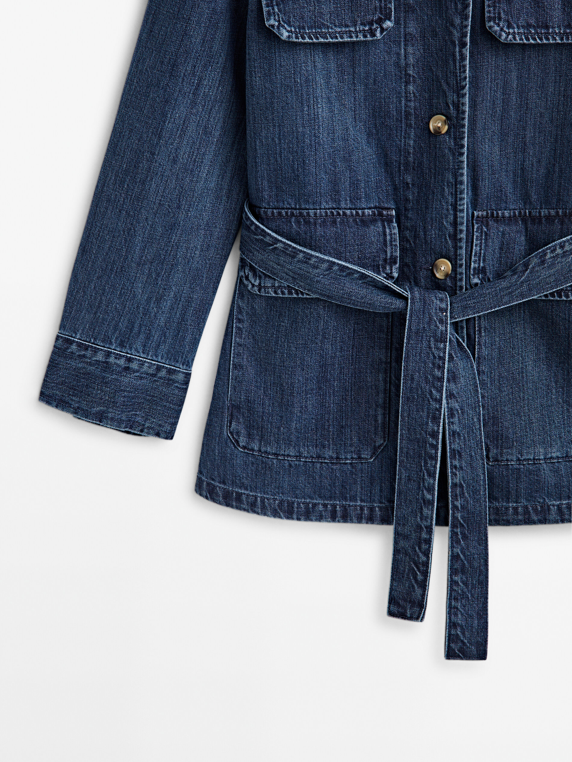 Mid-wash denim jacket with belt · Medium Blue · Coats And Jackets