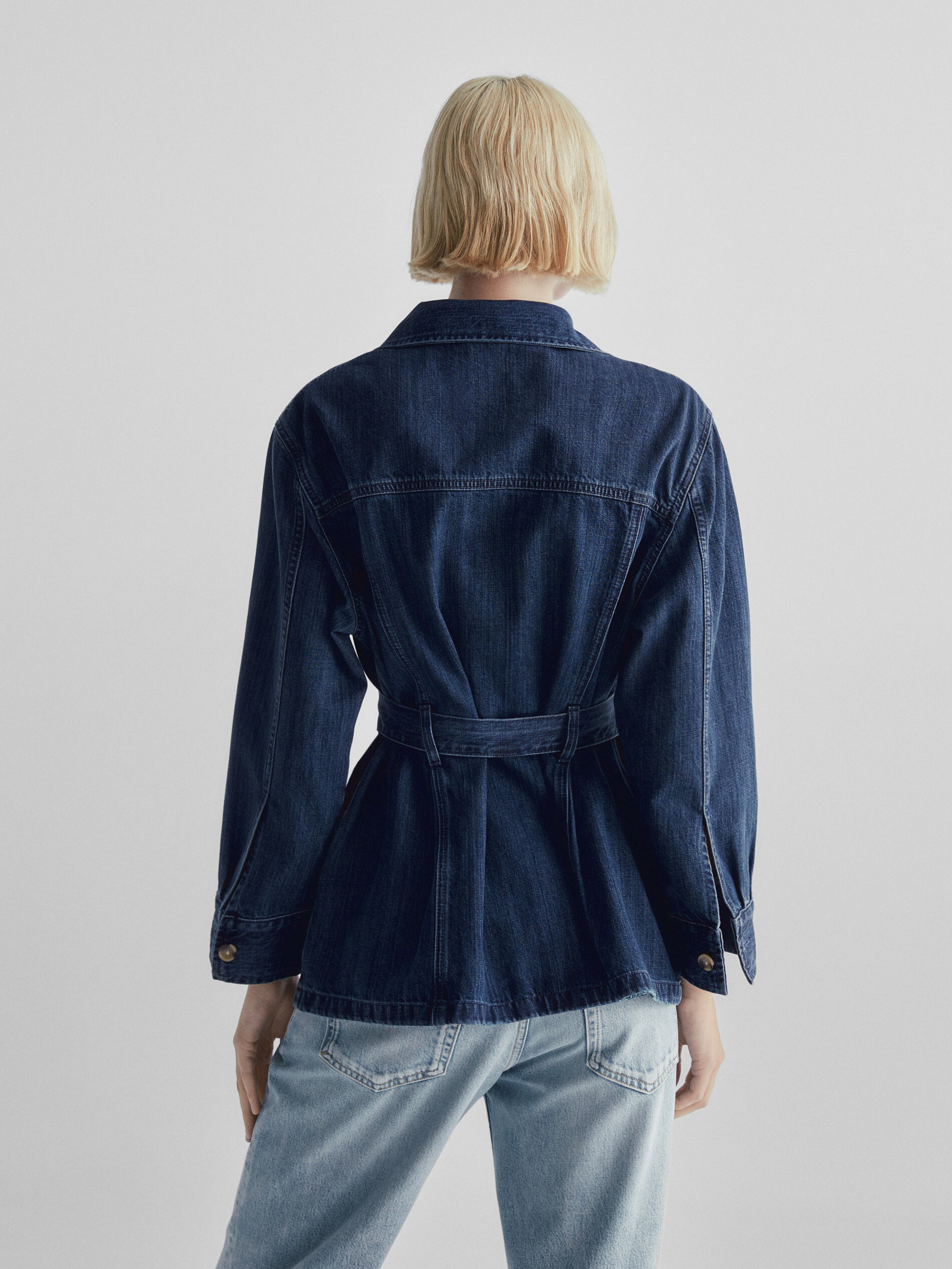 Mid-wash denim jacket with belt · Medium Blue · Coats And Jackets