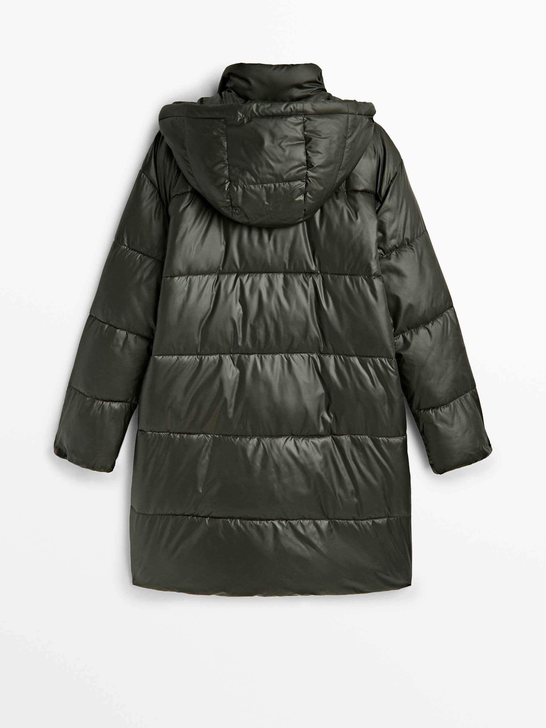 Hooded puffer jacket with gold buttons Khaki Coats And Jackets