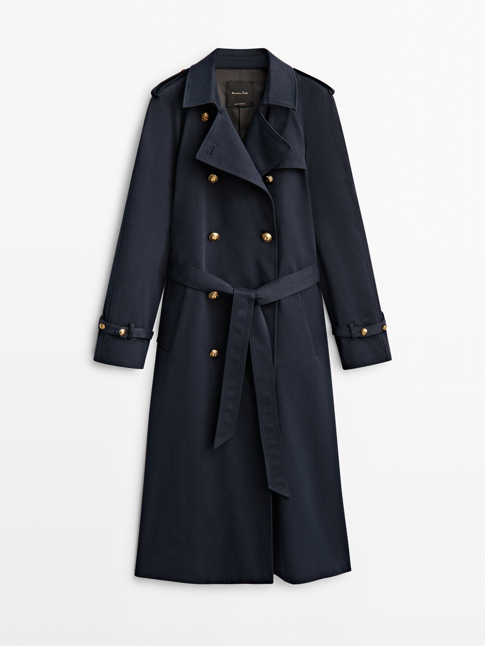 Trench coat with gold toned buttons Navy Blue Coats And