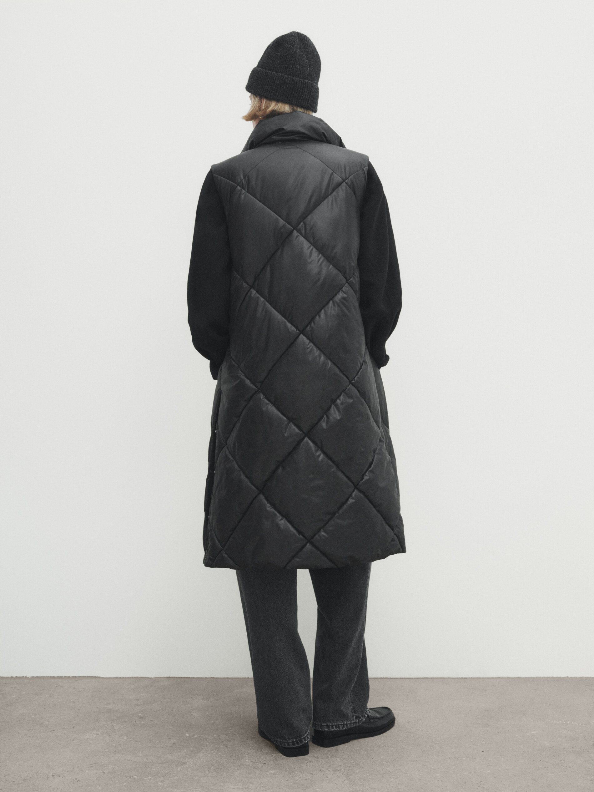 Long high neck puffer gilet