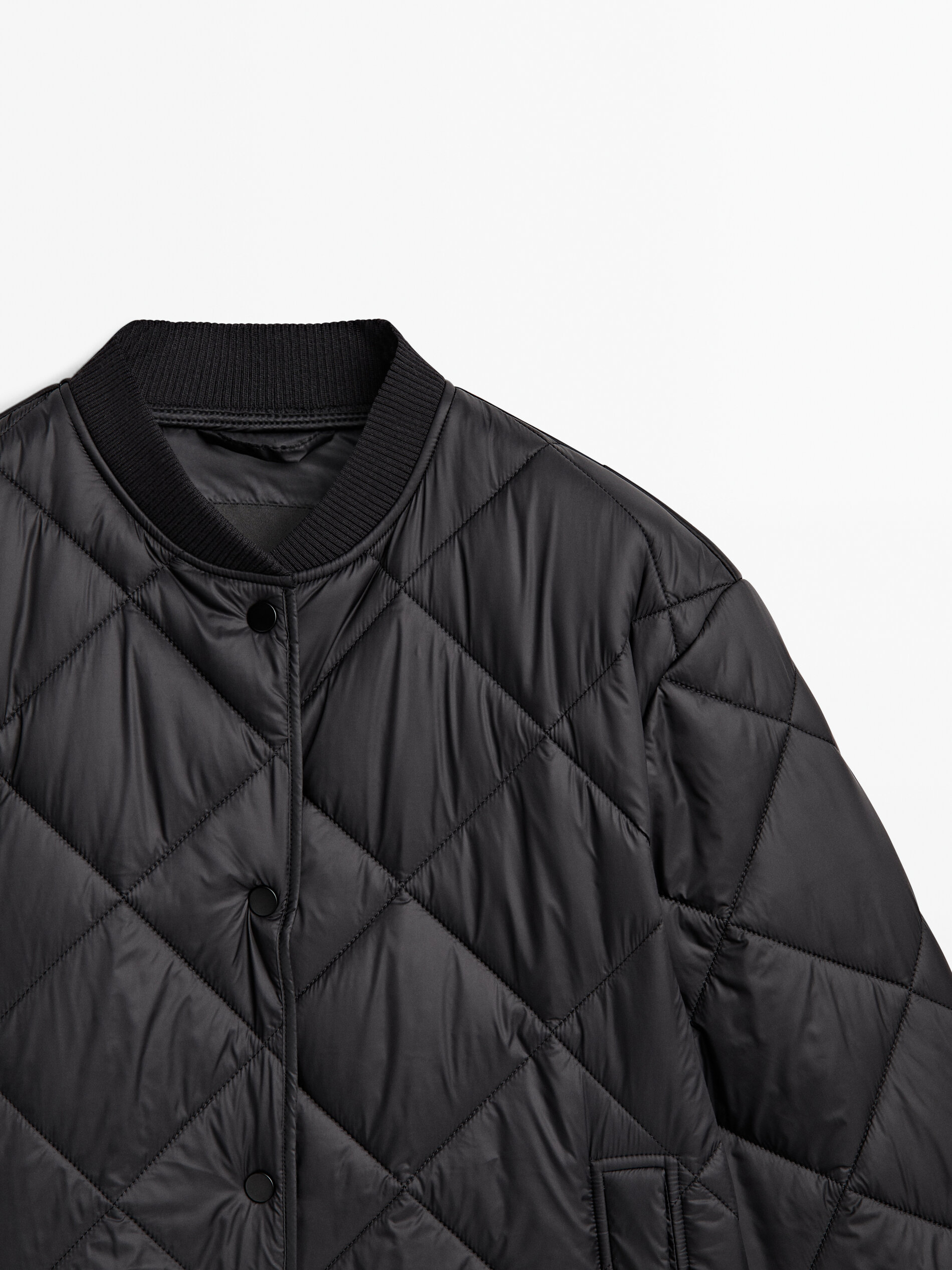 Quilted diamond pattern bomber jacket