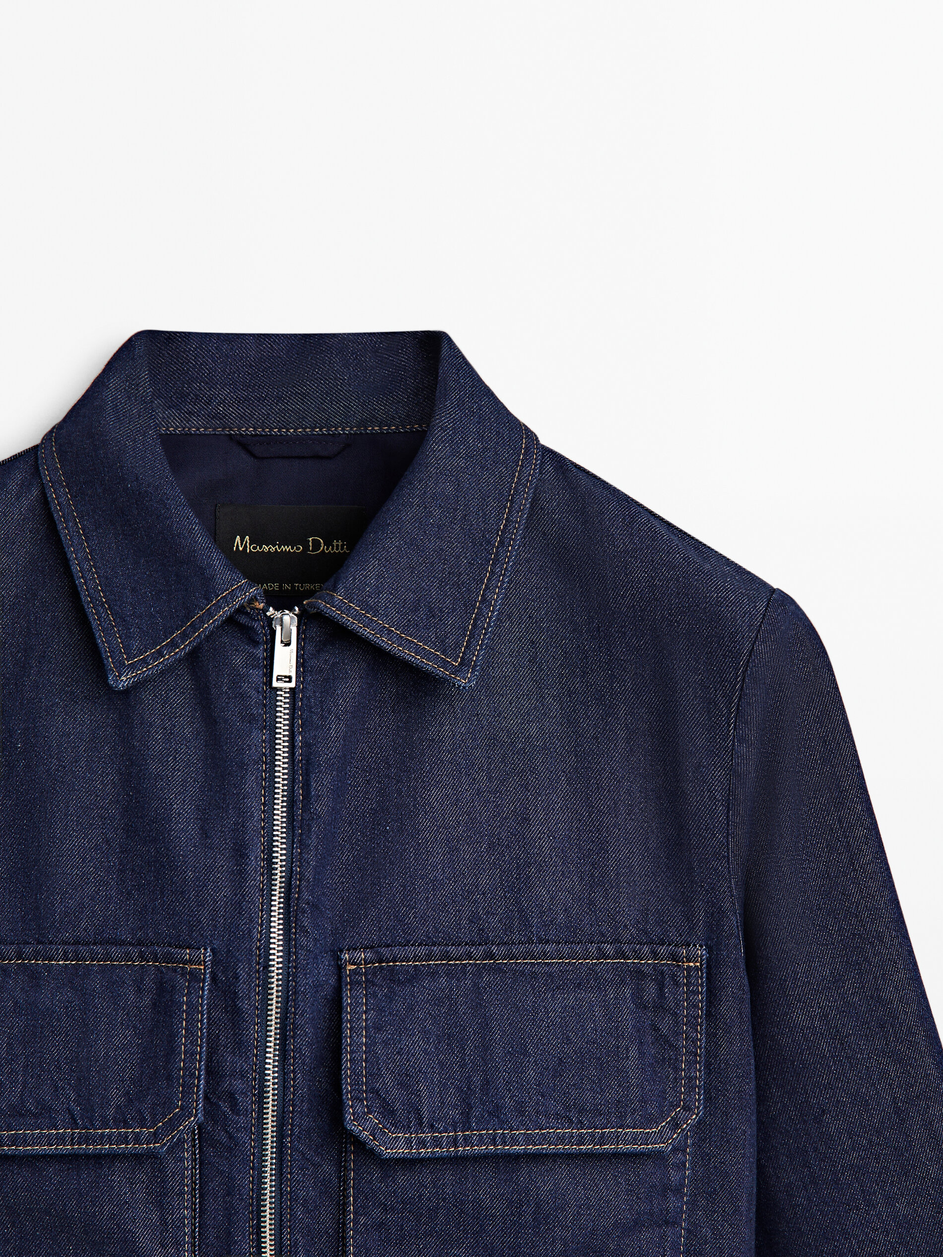 Denim bomber jacket Dark Blue Coats And Jackets Massimo Dutti
