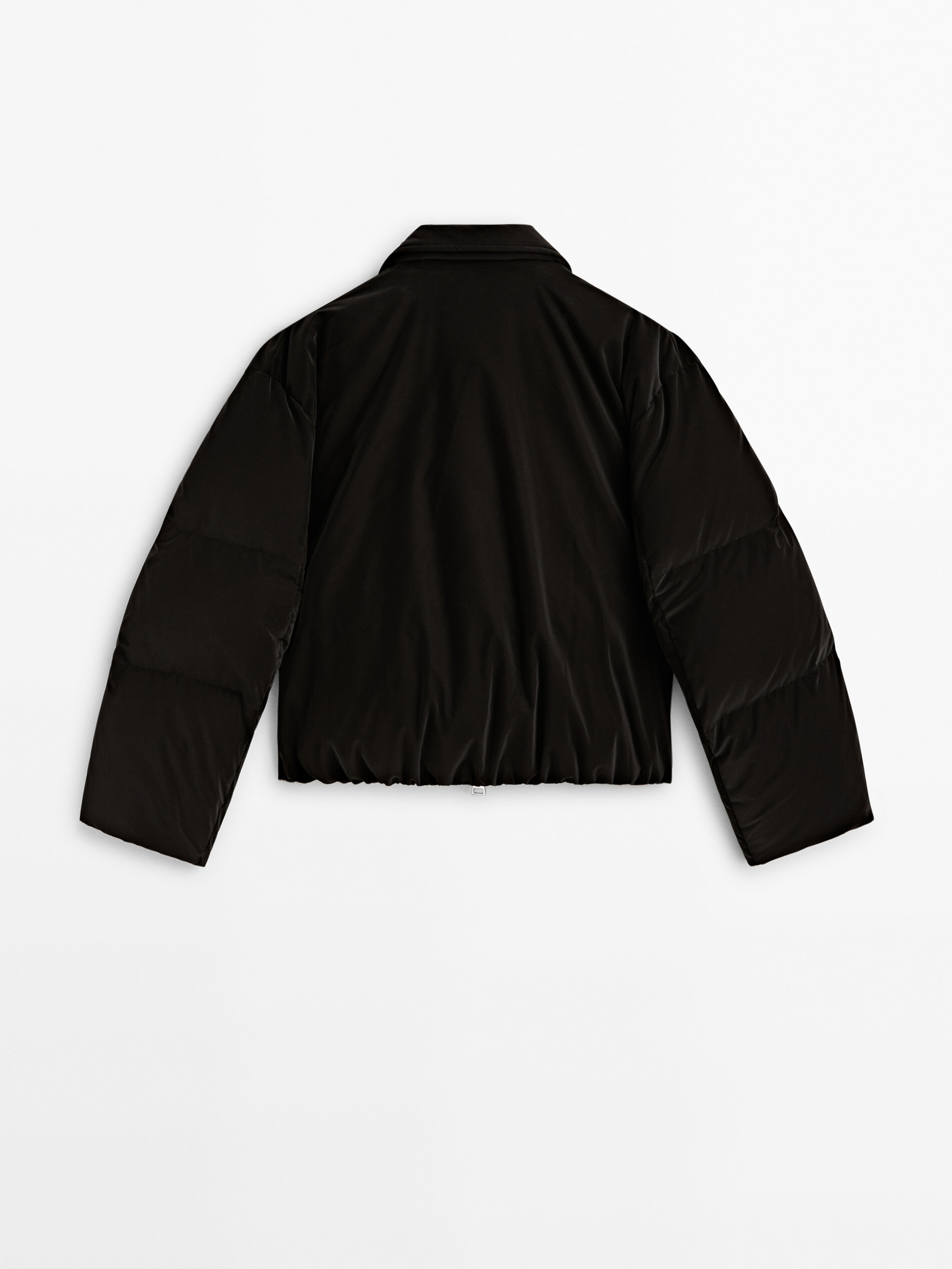 Satin effect cropped jacket with down and feathers filling Black