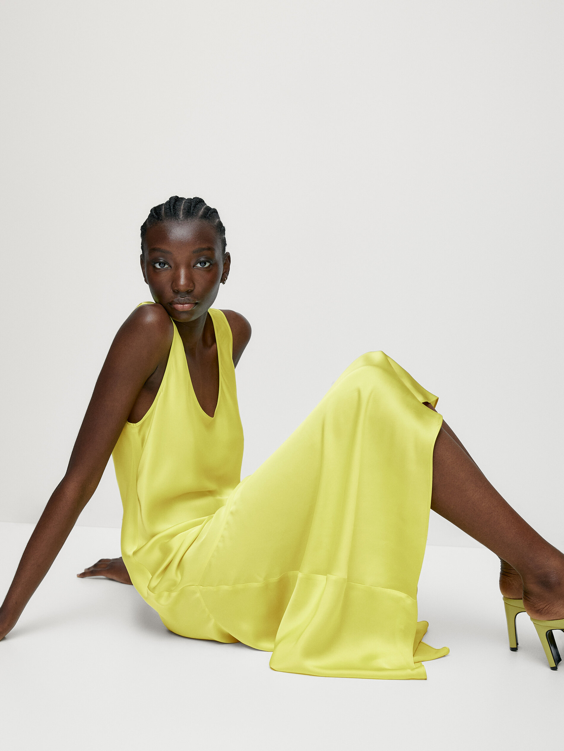 Zara yellow satin sale dress