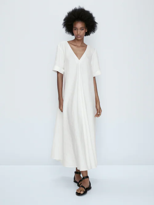 Vestido túnica 100% lino · Blanco · Vestir / Vestidos Y Monos