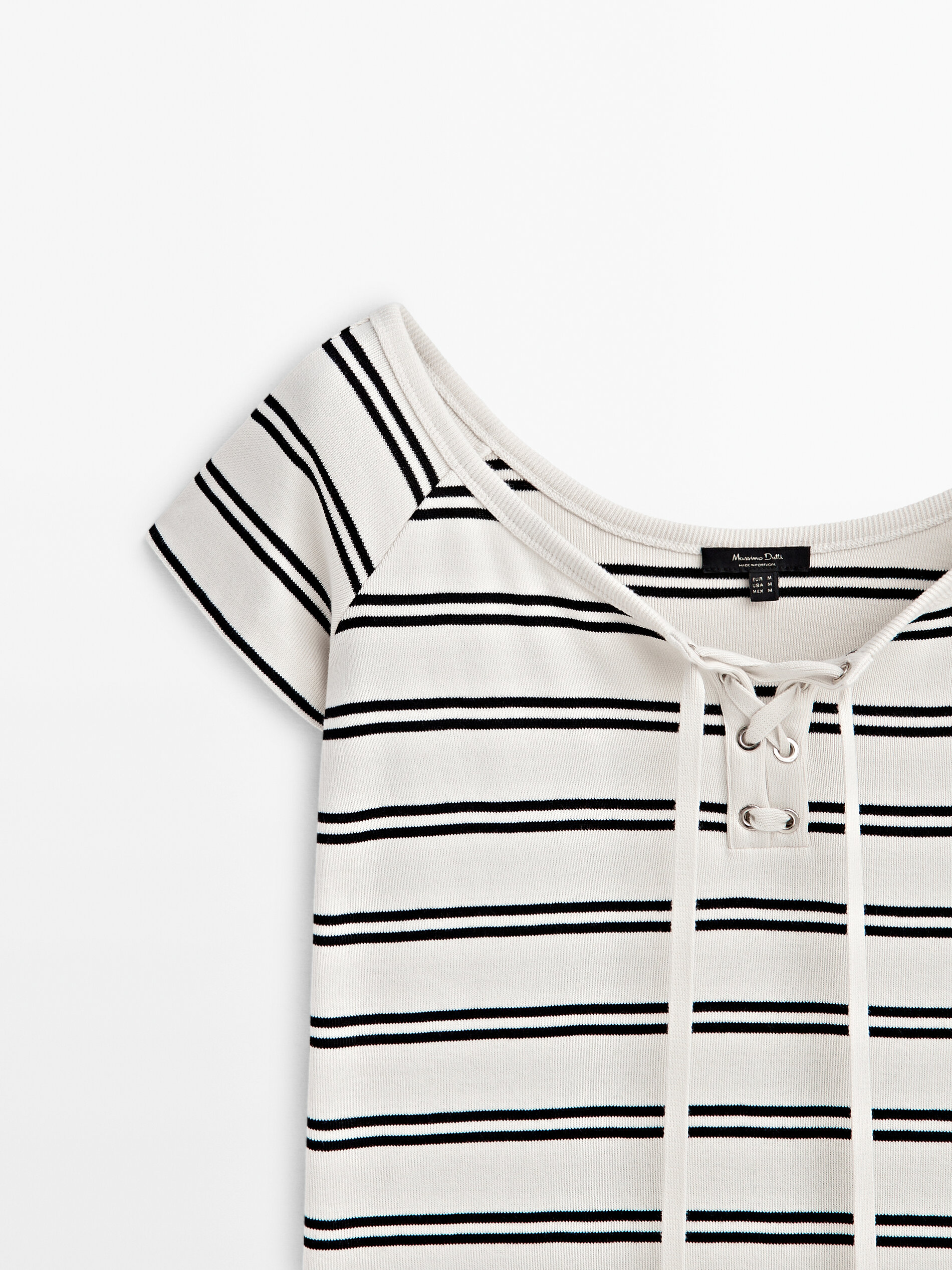 Black and white striped lace up shirt deals