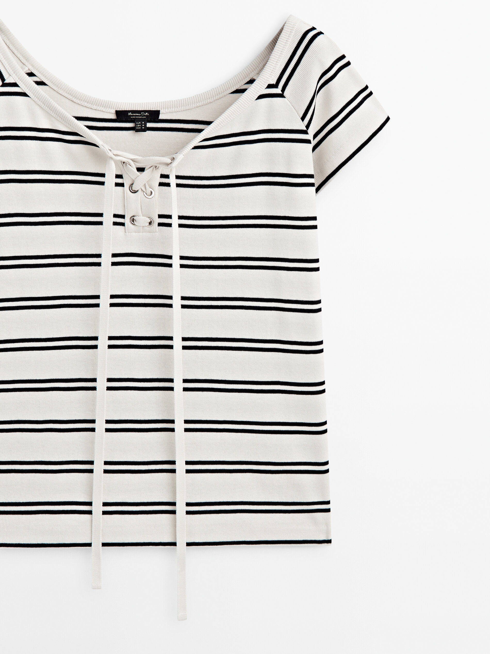 Black and white clearance striped lace up shirt