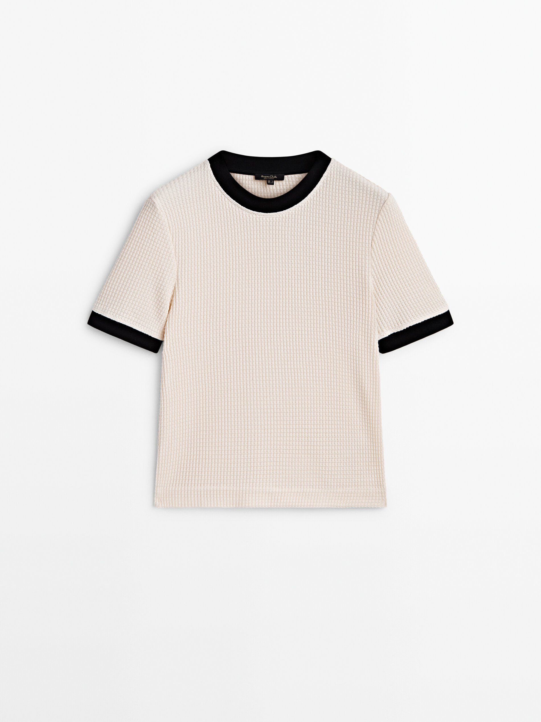 Contrast textured cotton T shirt