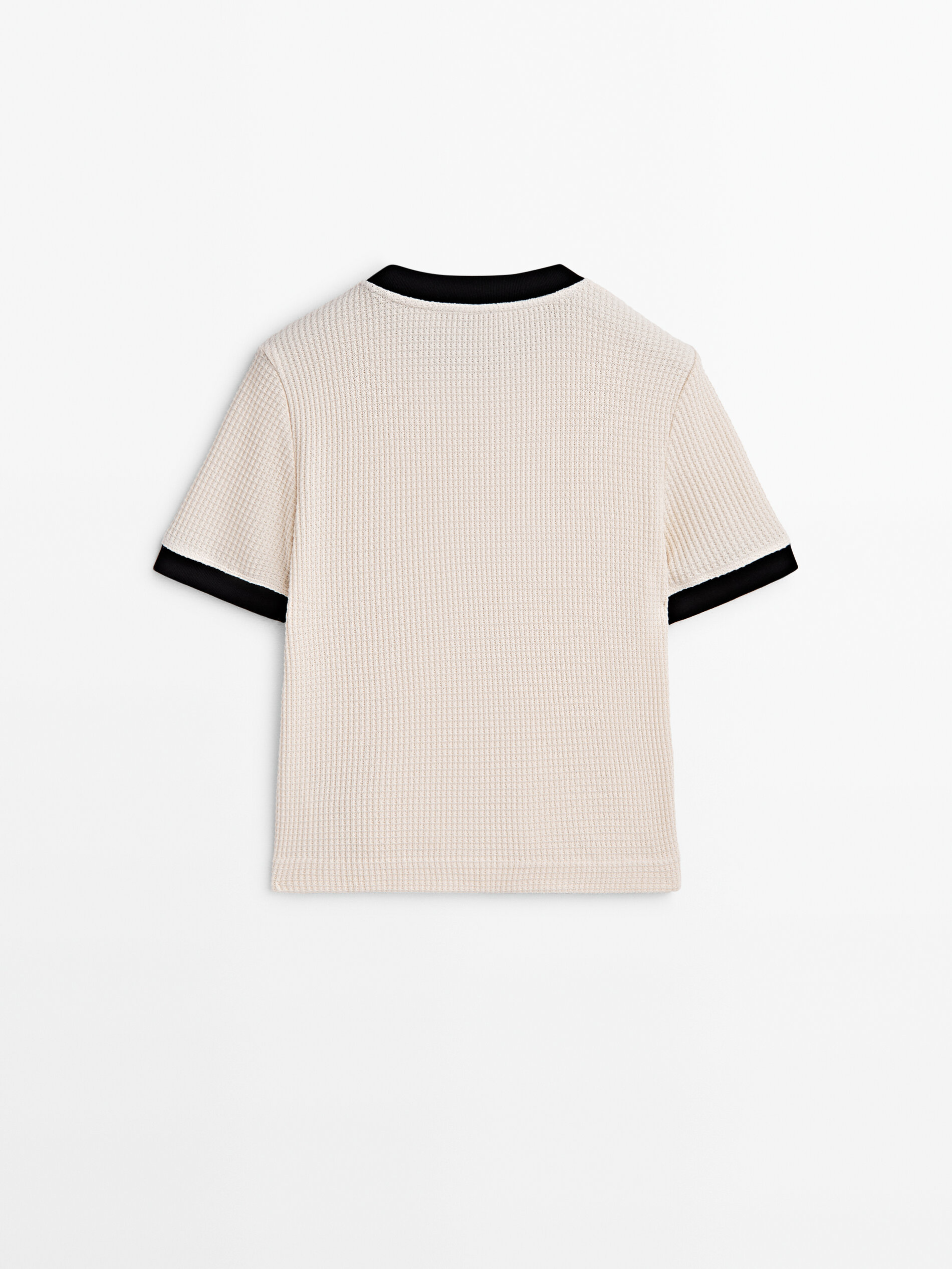 Contrast textured cotton T-shirt