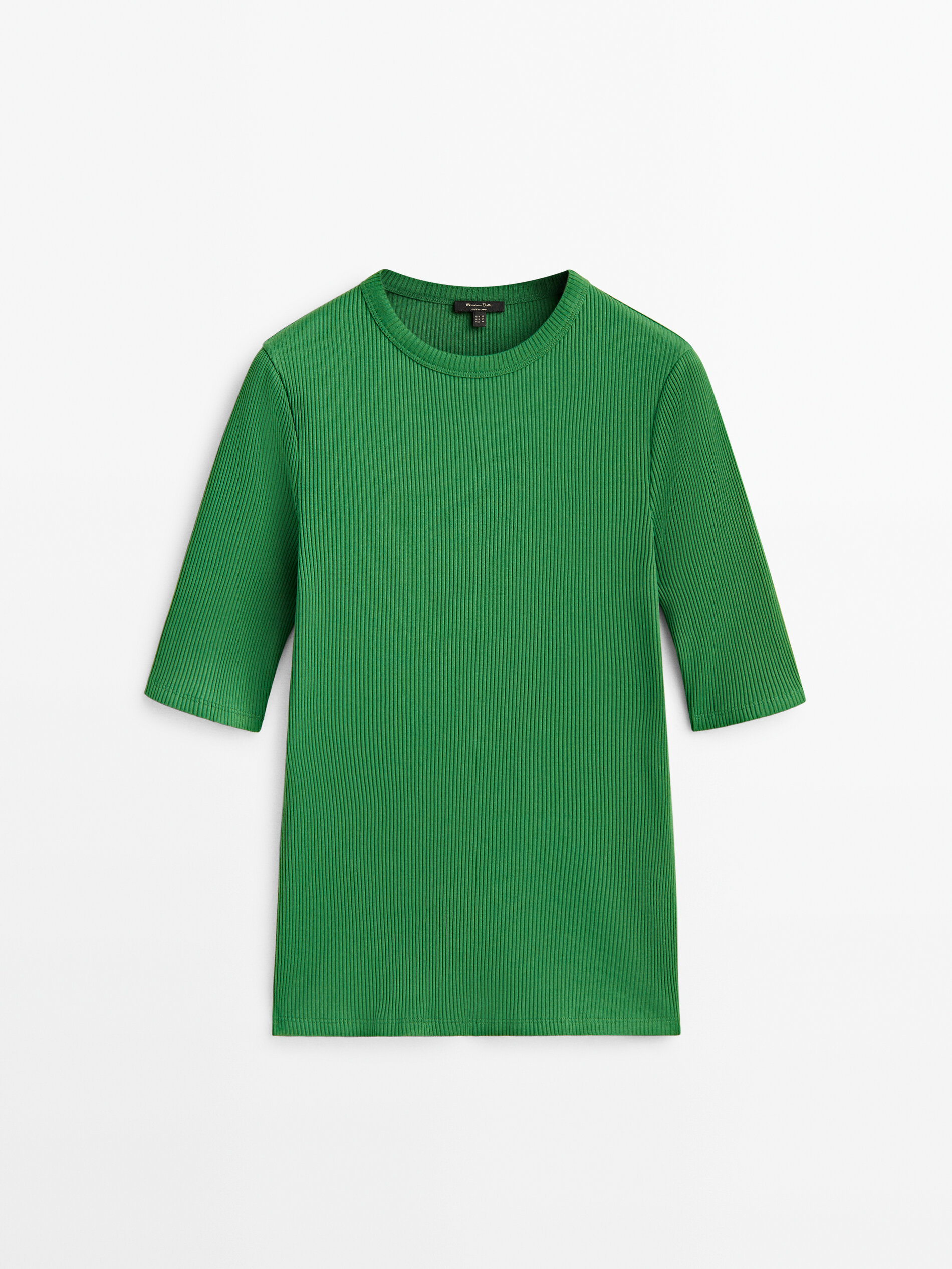 Ribbed 3 4 sleeve T shirt Green Black T shirts And Polo