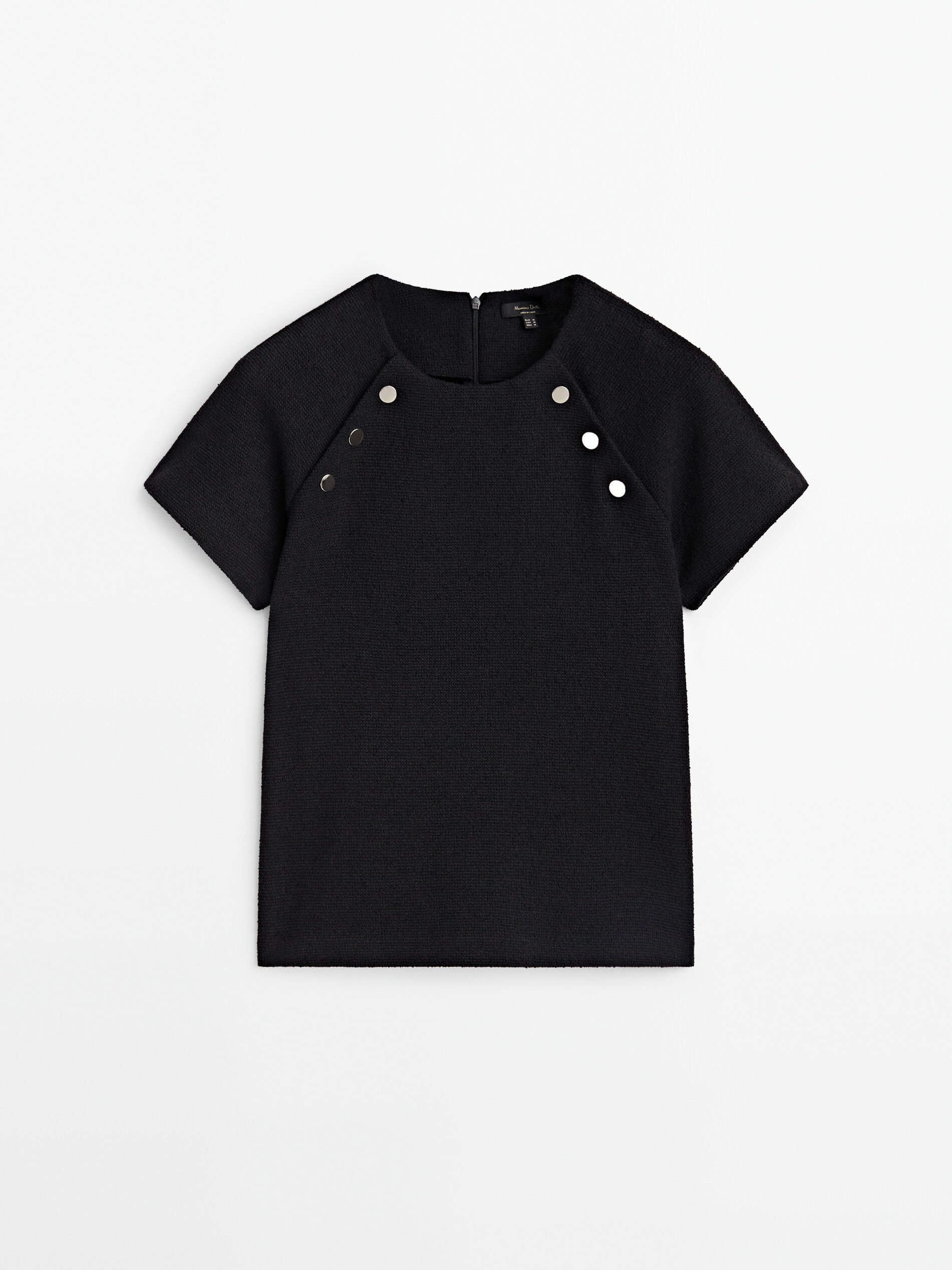 Textured T shirt with button details Black T shirts And Polo