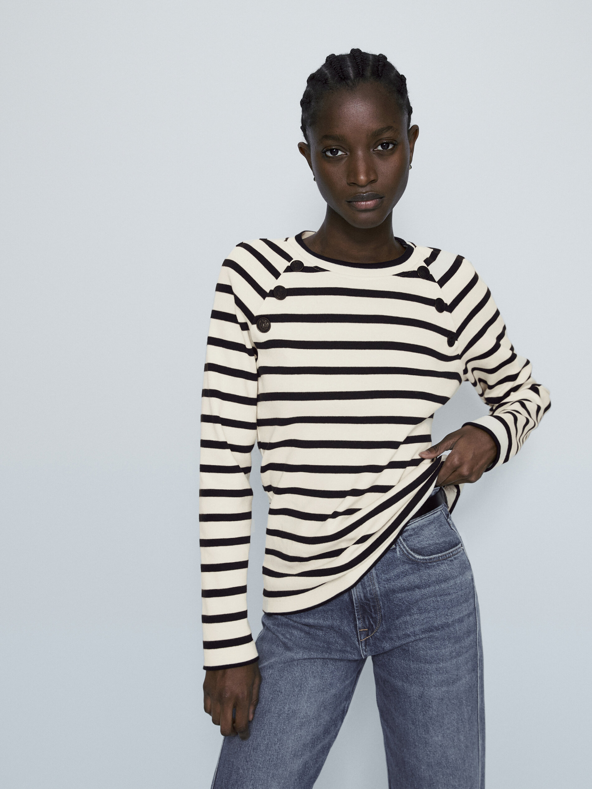 Black and white striped sweatshirt hotsell